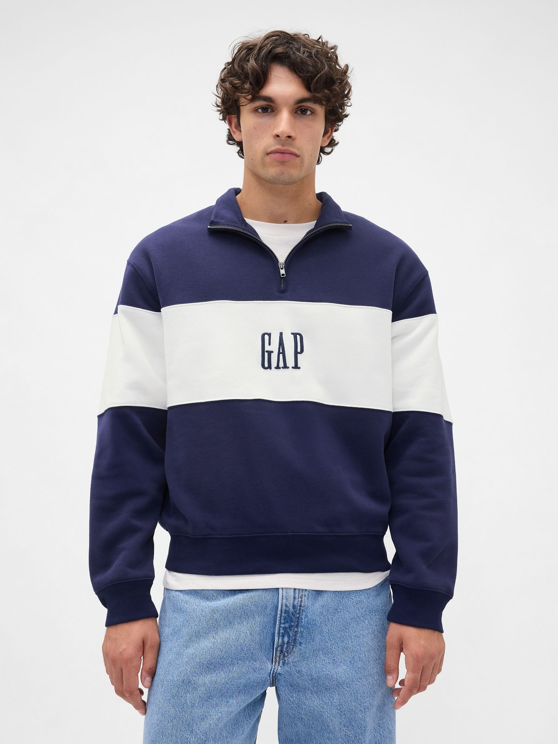 Blue VintageSoft Colourblock Logo Half Zip Pullover Sweatshirt - Image 1 of 4