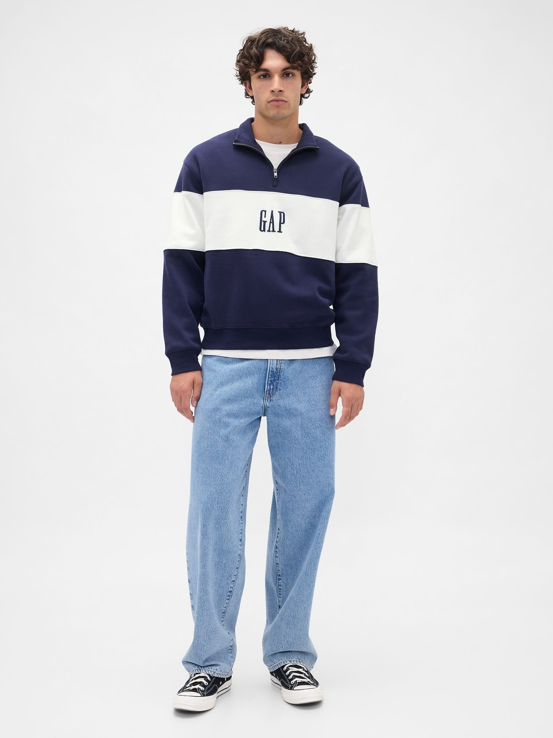 Blue VintageSoft Colourblock Logo Half Zip Pullover Sweatshirt - Image 3 of 4