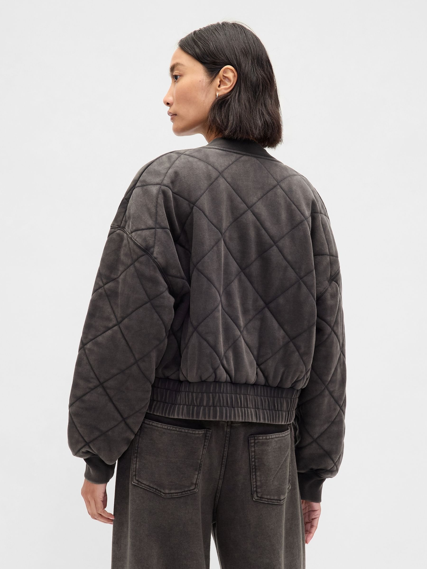 Black Vintage Soft Quilted Bomber Jacket - Image 2 of 4