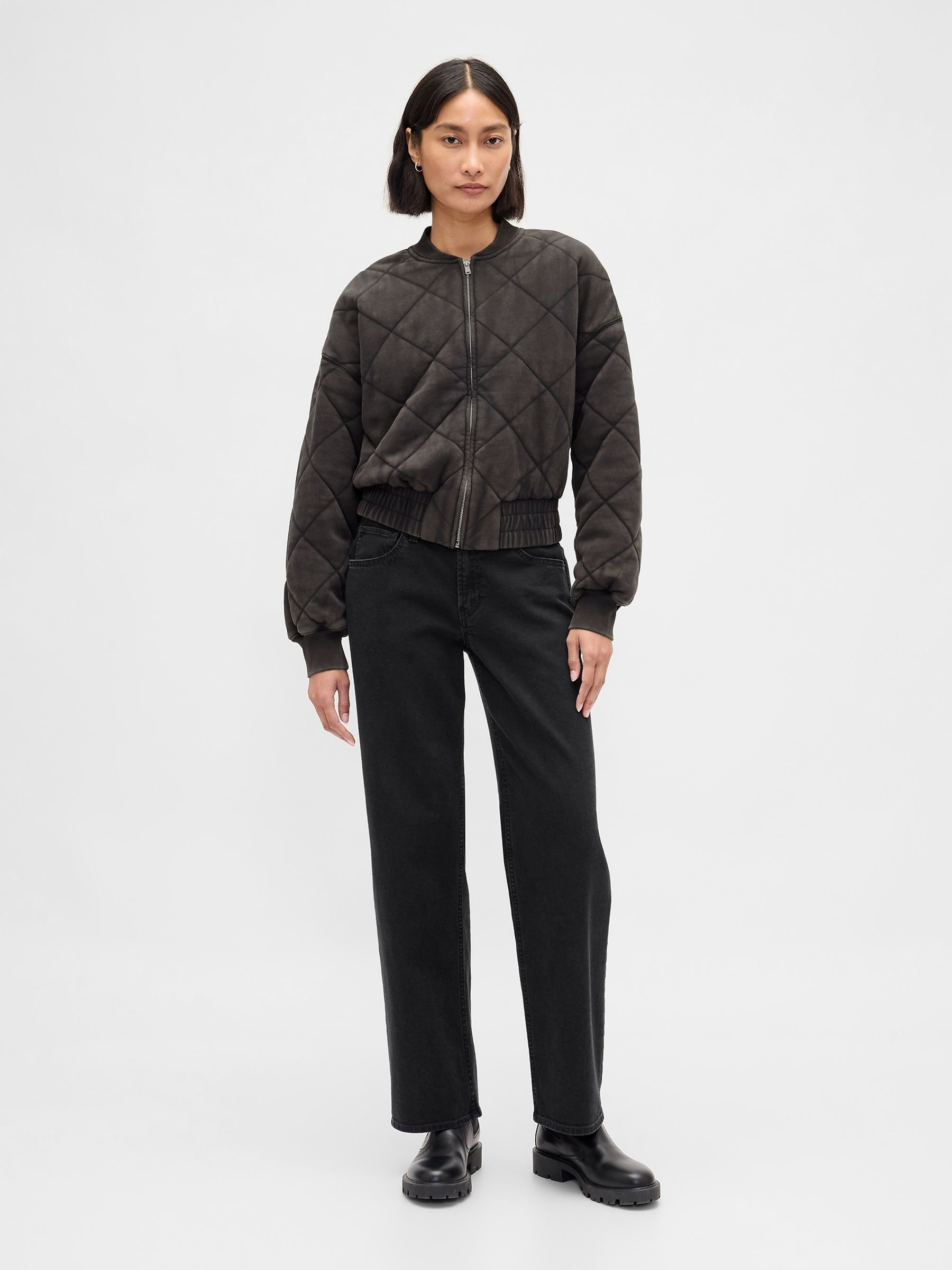 Black Vintage Soft Quilted Bomber Jacket | Gap