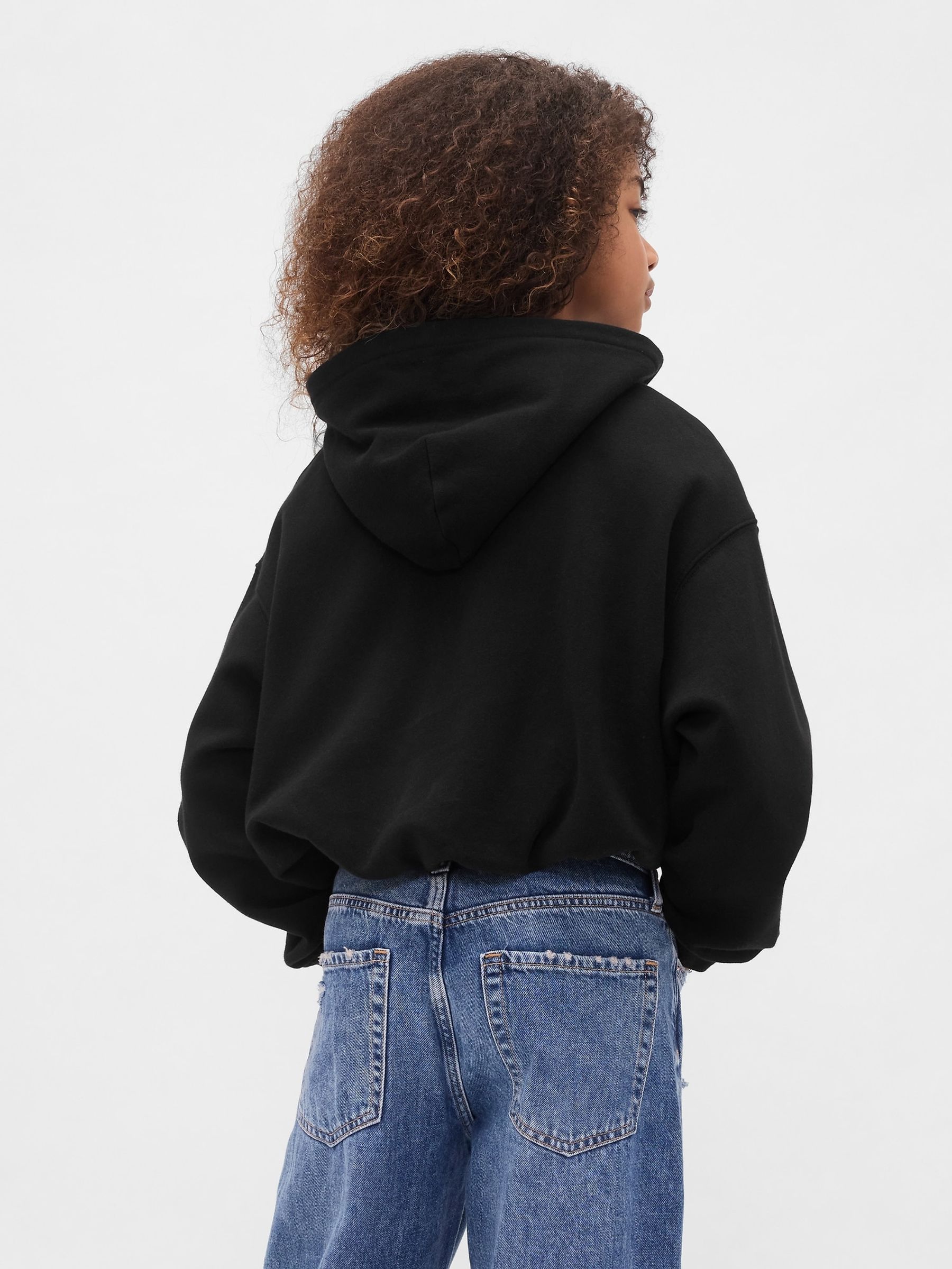 Black Oversized Vintage Soft Bubble Hoodie (4-13yrs) - Image 2 of 5