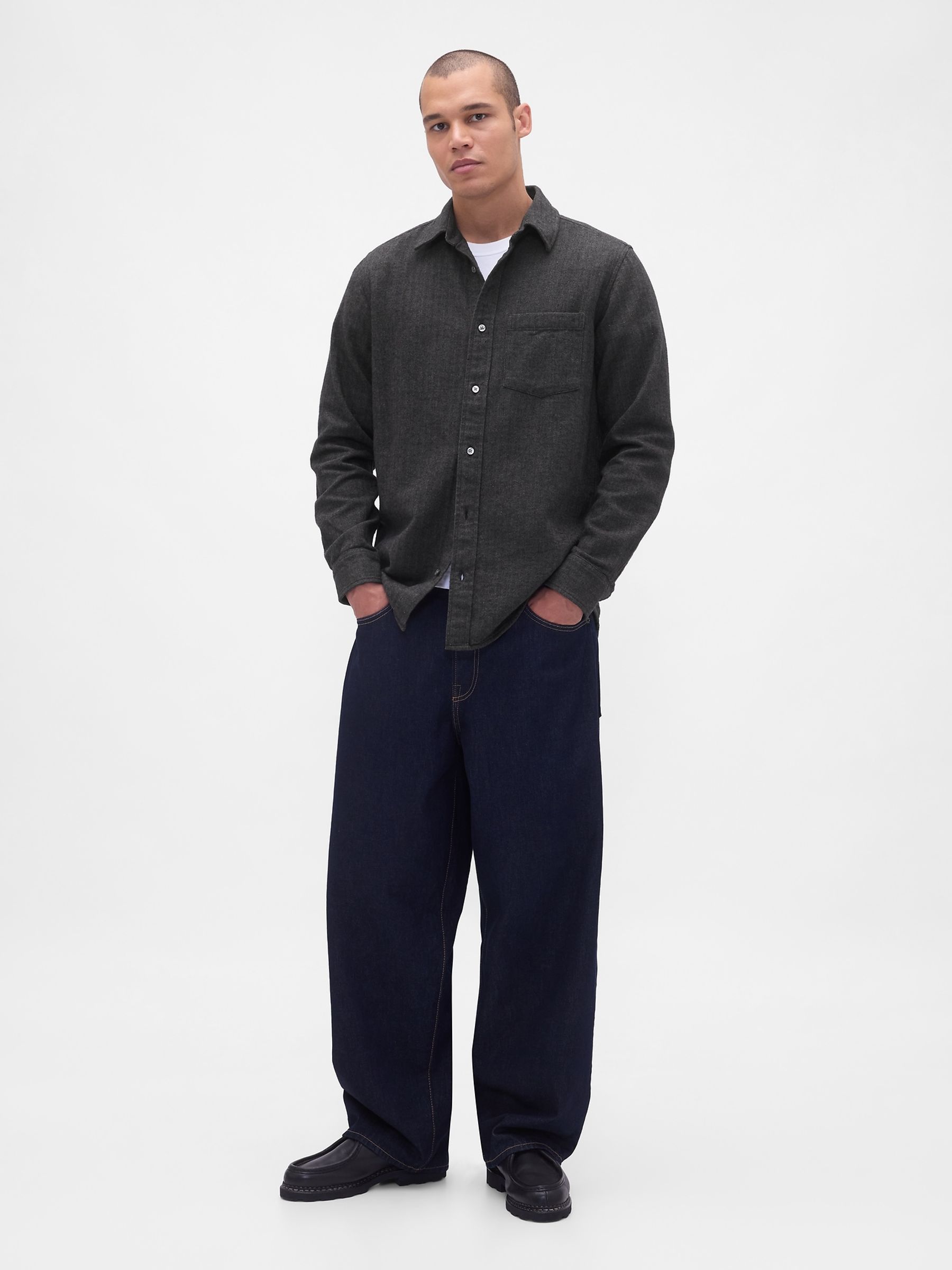 Grey Cotton Relaxed Flannel Shirt - Image 3 of 4