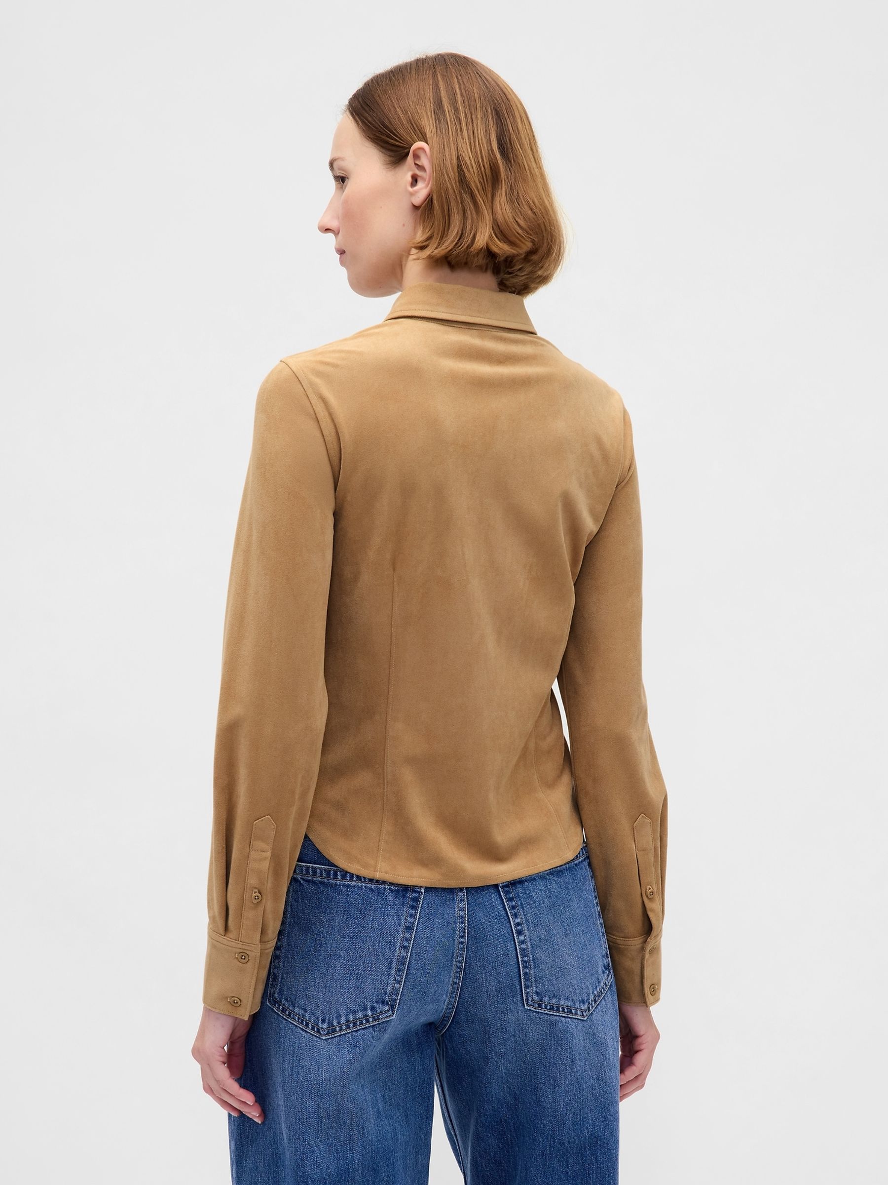 Brown Vegan Suede Fitted Shirt - Image 2 of 4