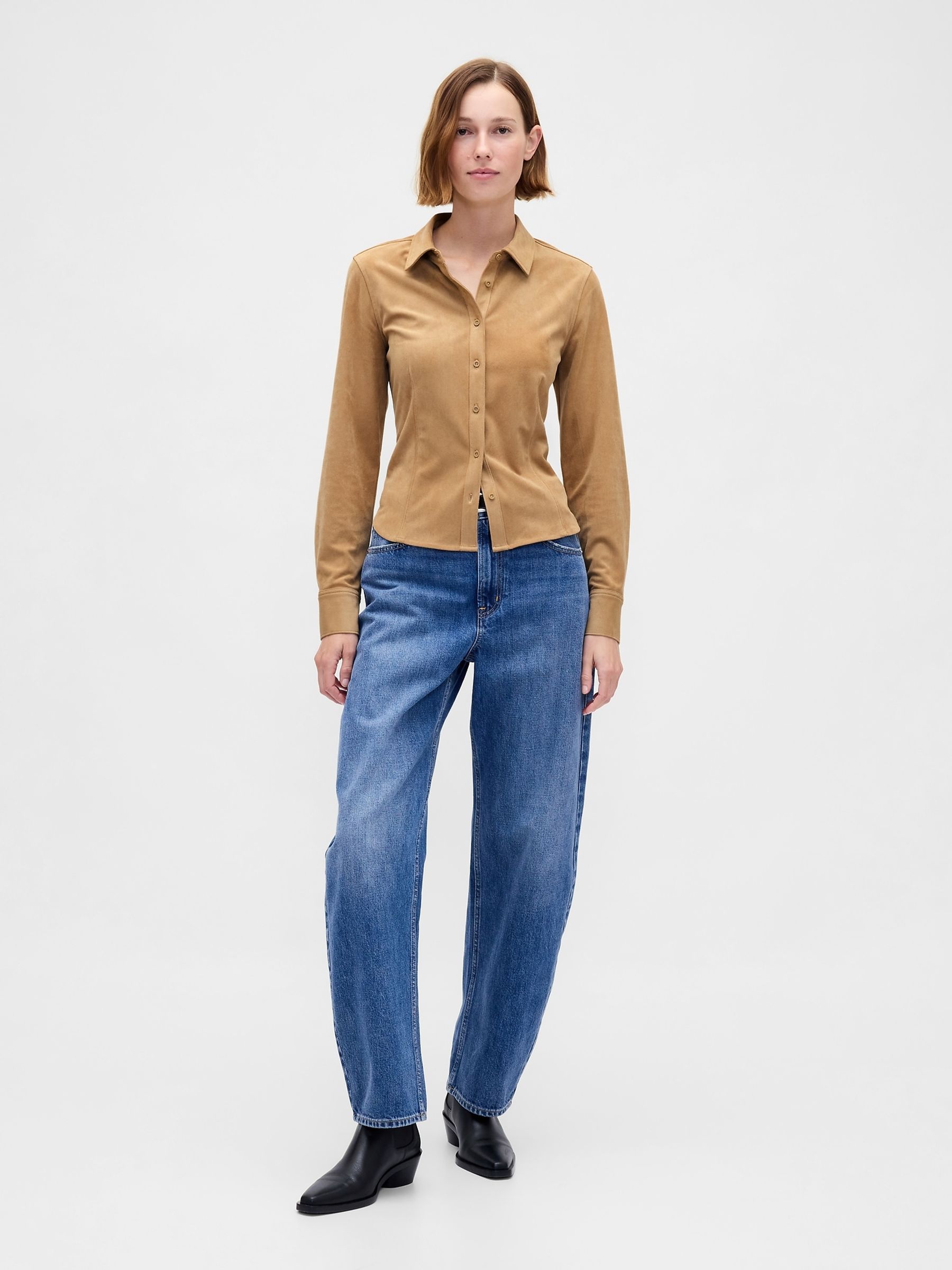 Brown Vegan Suede Fitted Shirt - Image 3 of 4