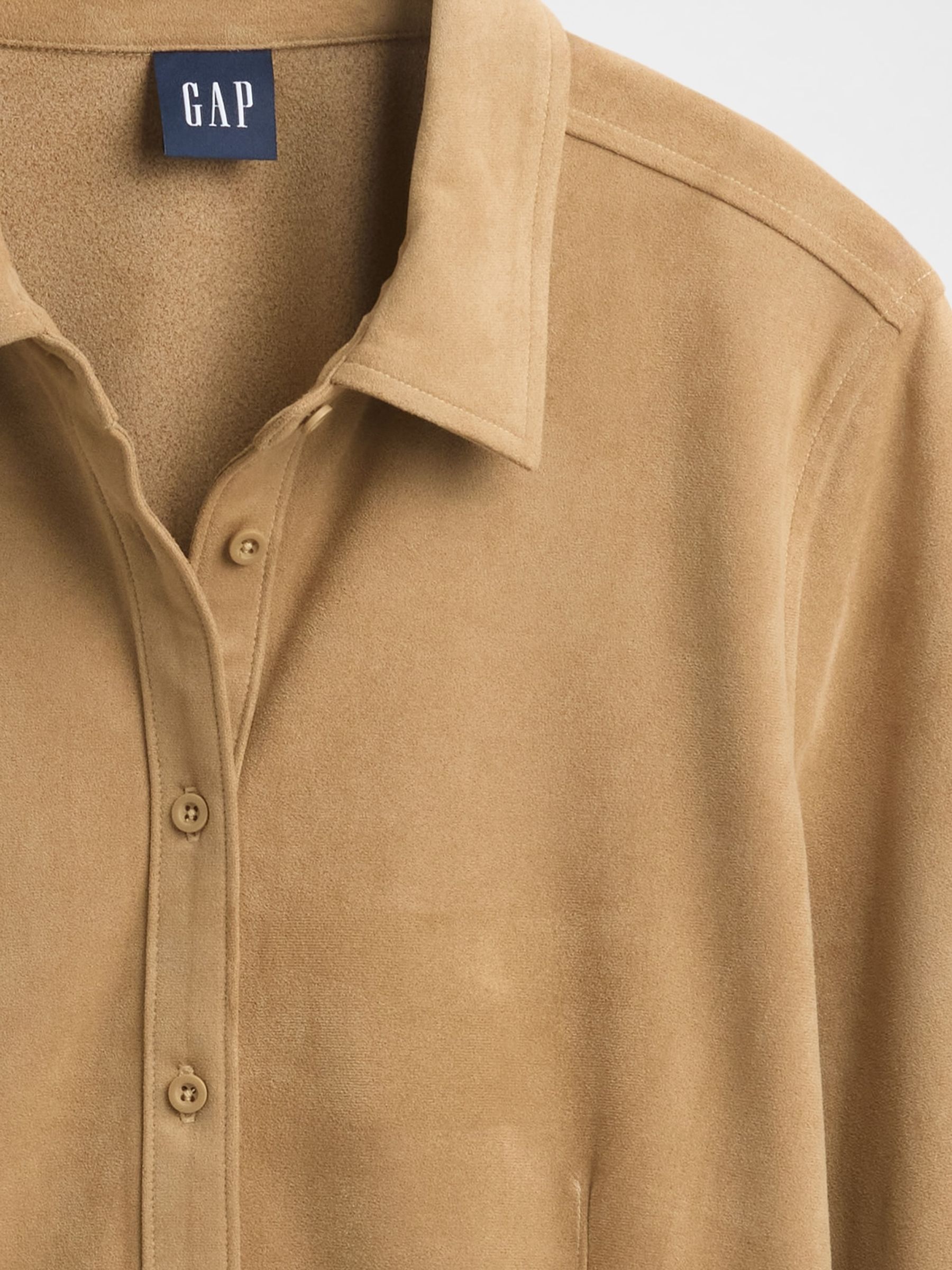 Brown Vegan Suede Fitted Shirt - Image 4 of 4