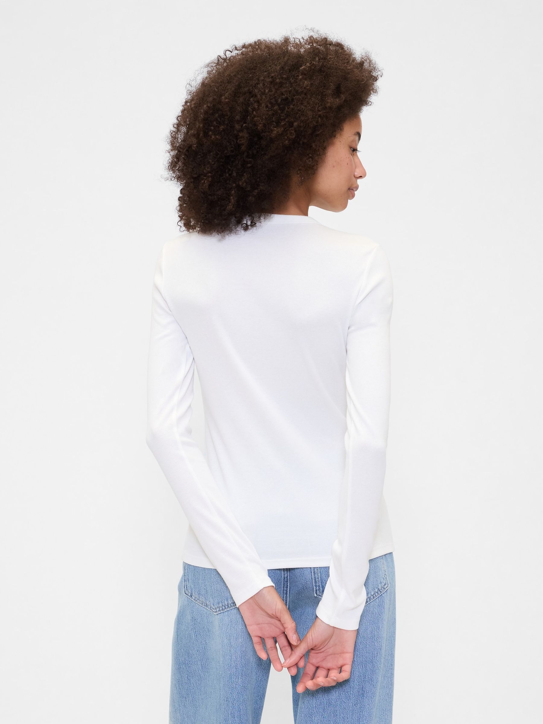 White Long Sleeve Ribbed T-Shirt - Image 2 of 5