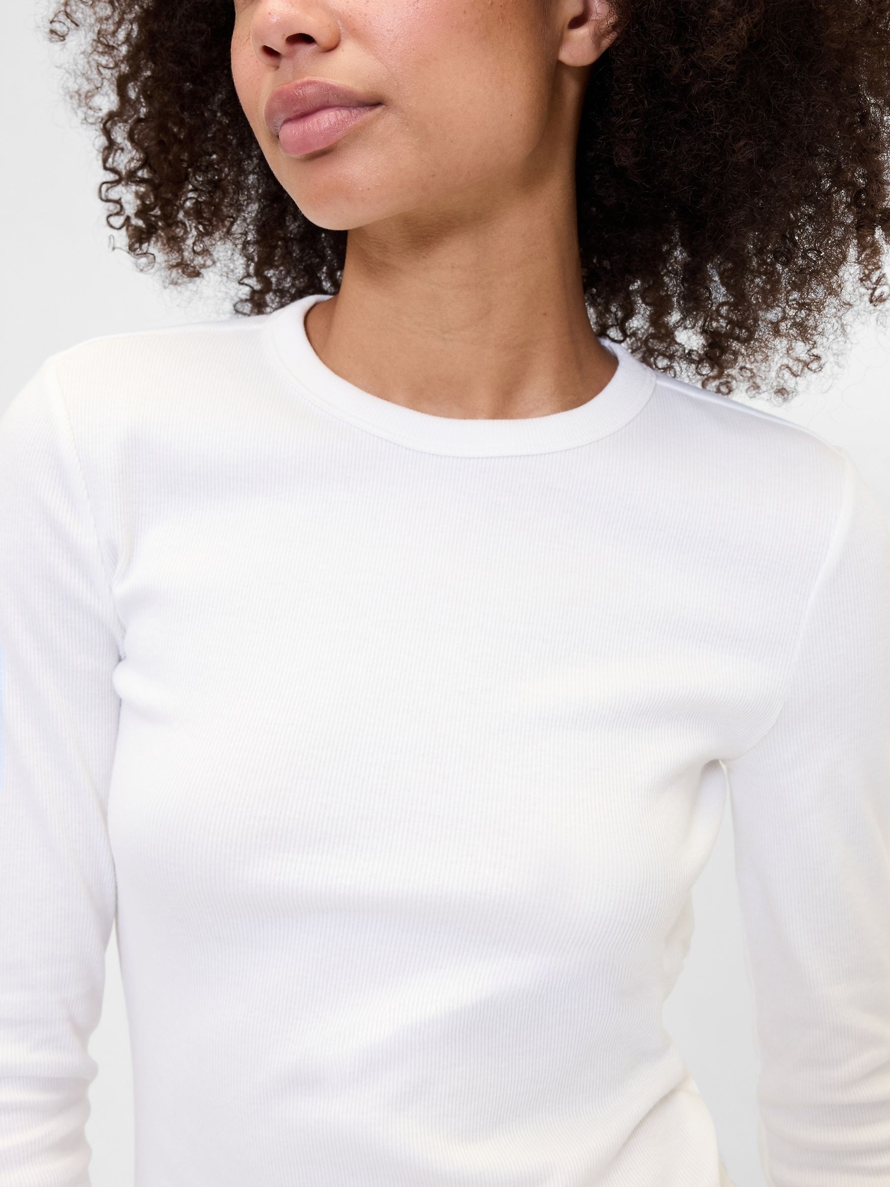 White Long Sleeve Ribbed T-Shirt - Image 3 of 5