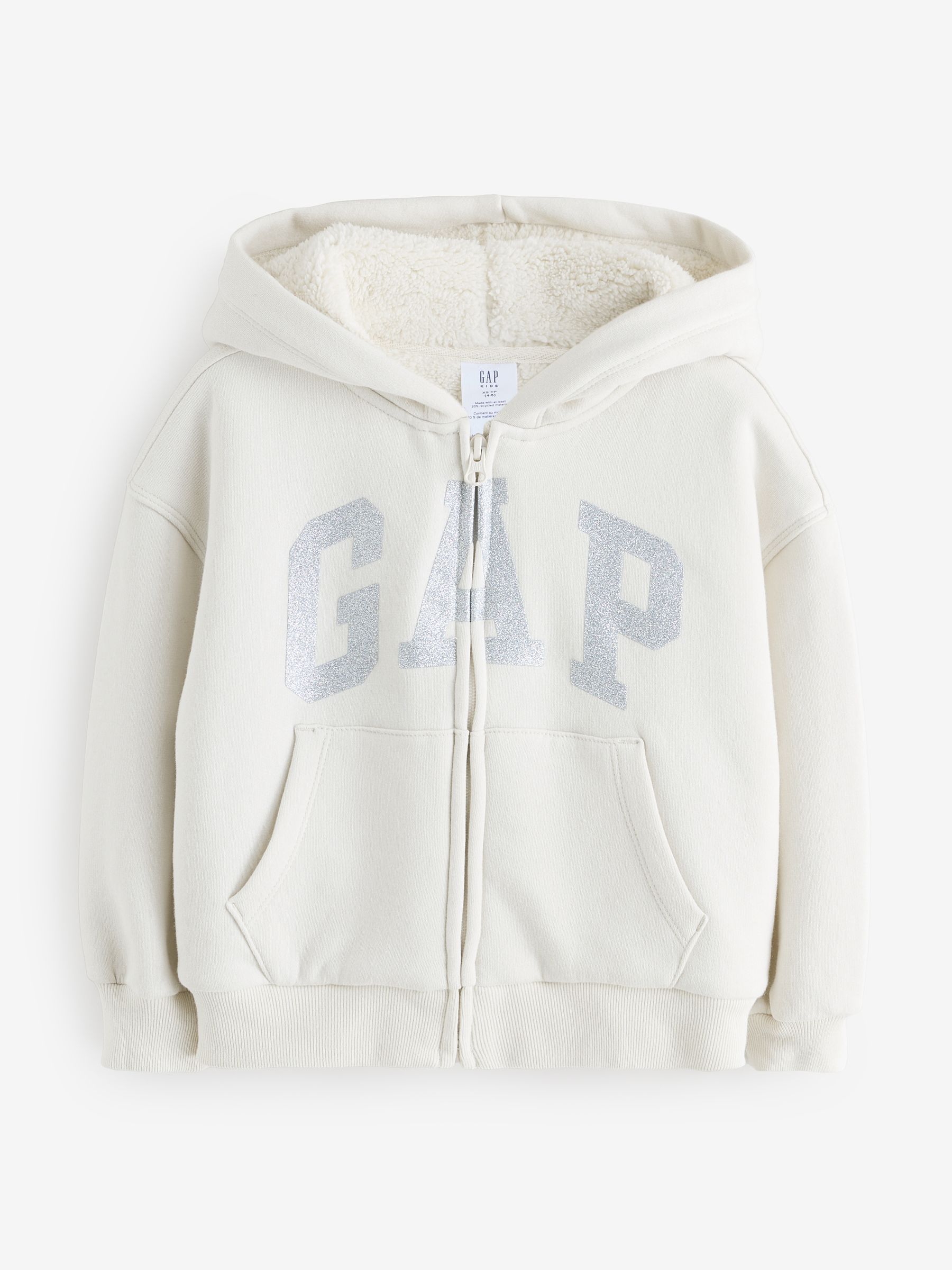 Cream Logo Fluffy Sherpa Zip-Up Hoodie (4-13yrs) - Image 1 of 4 Cream Logo Fluffy Sherpa Zip-Up Hoodie (4-13yrs) - Image 1 of 4