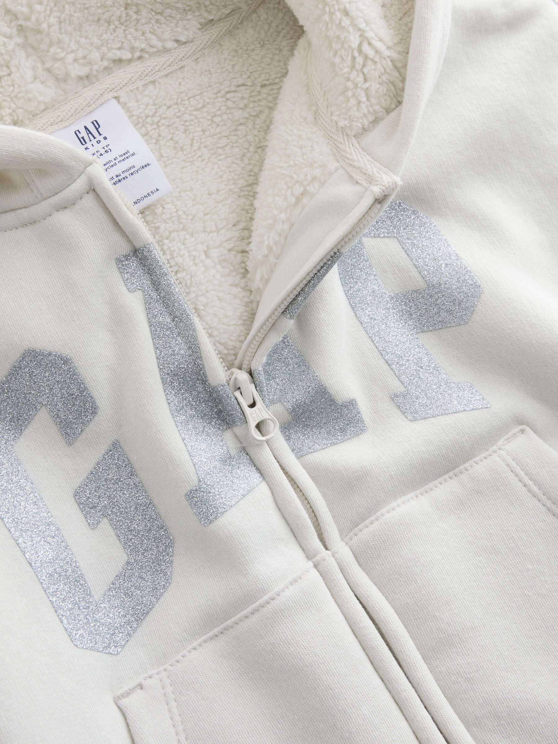Cream Logo Fluffy Sherpa Zip-Up Hoodie (4-13yrs) - Image 3 of 4