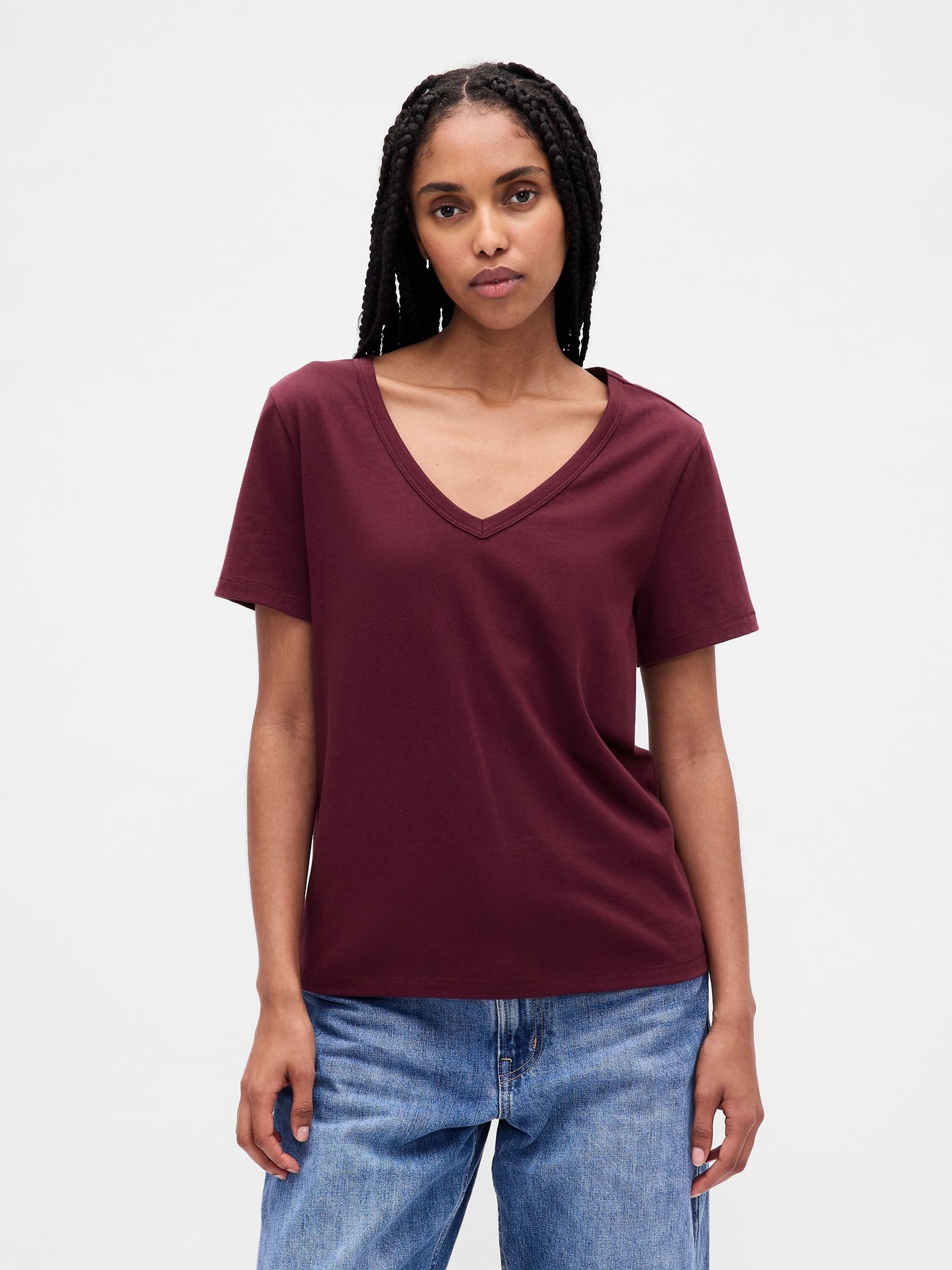 Red Vintage Soft V-Neck Short Sleeve T-Shirt - Image 1 of 4