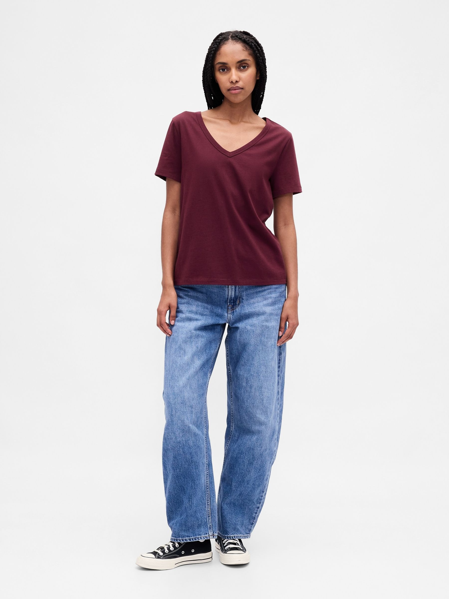 Red V-Neck Vintage Soft Short Sleeve T-Shirt - Image 3 of 3