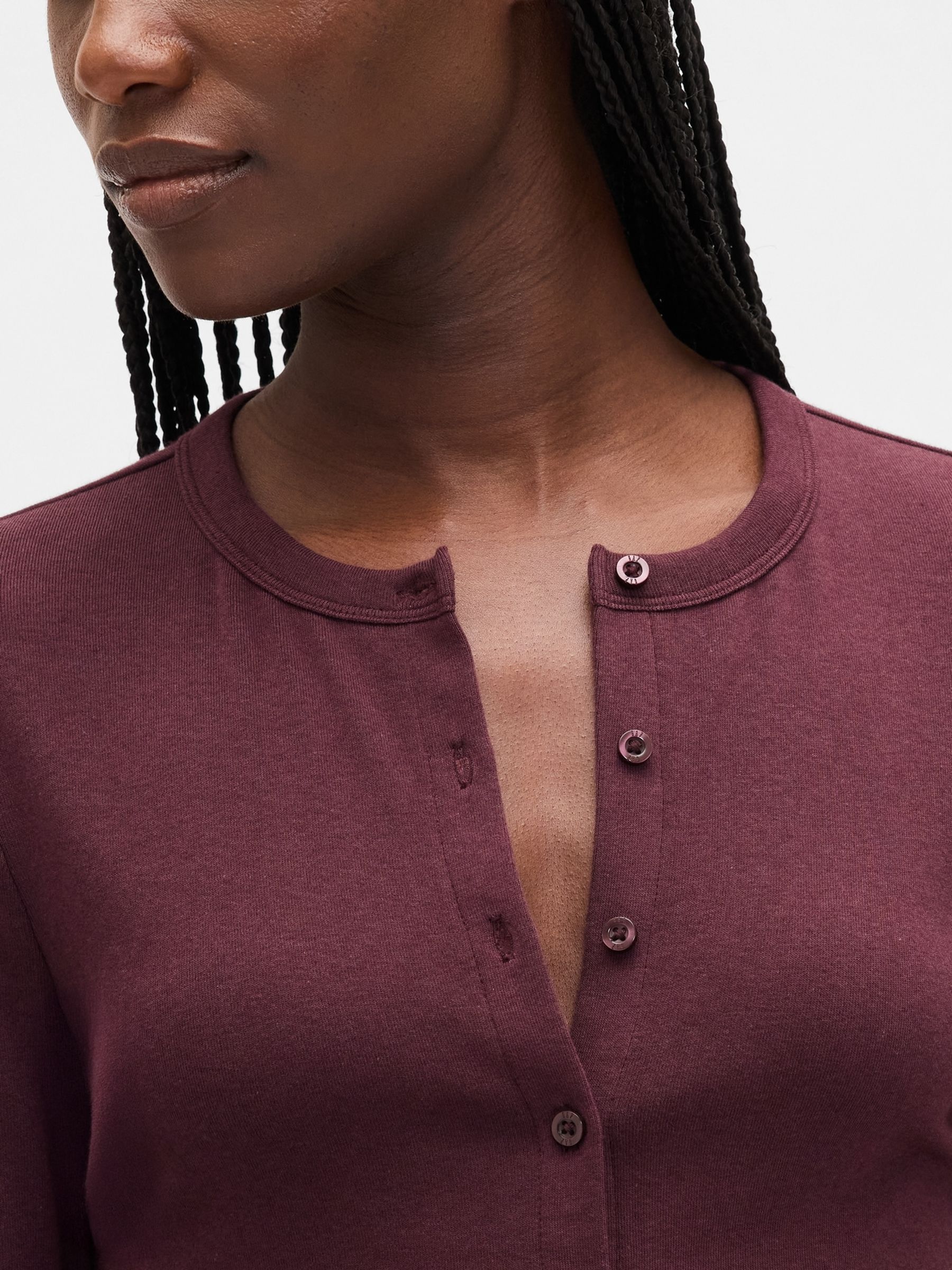 Burgundy Red Modern Crew Neck Cardigan - Image 4 of 4