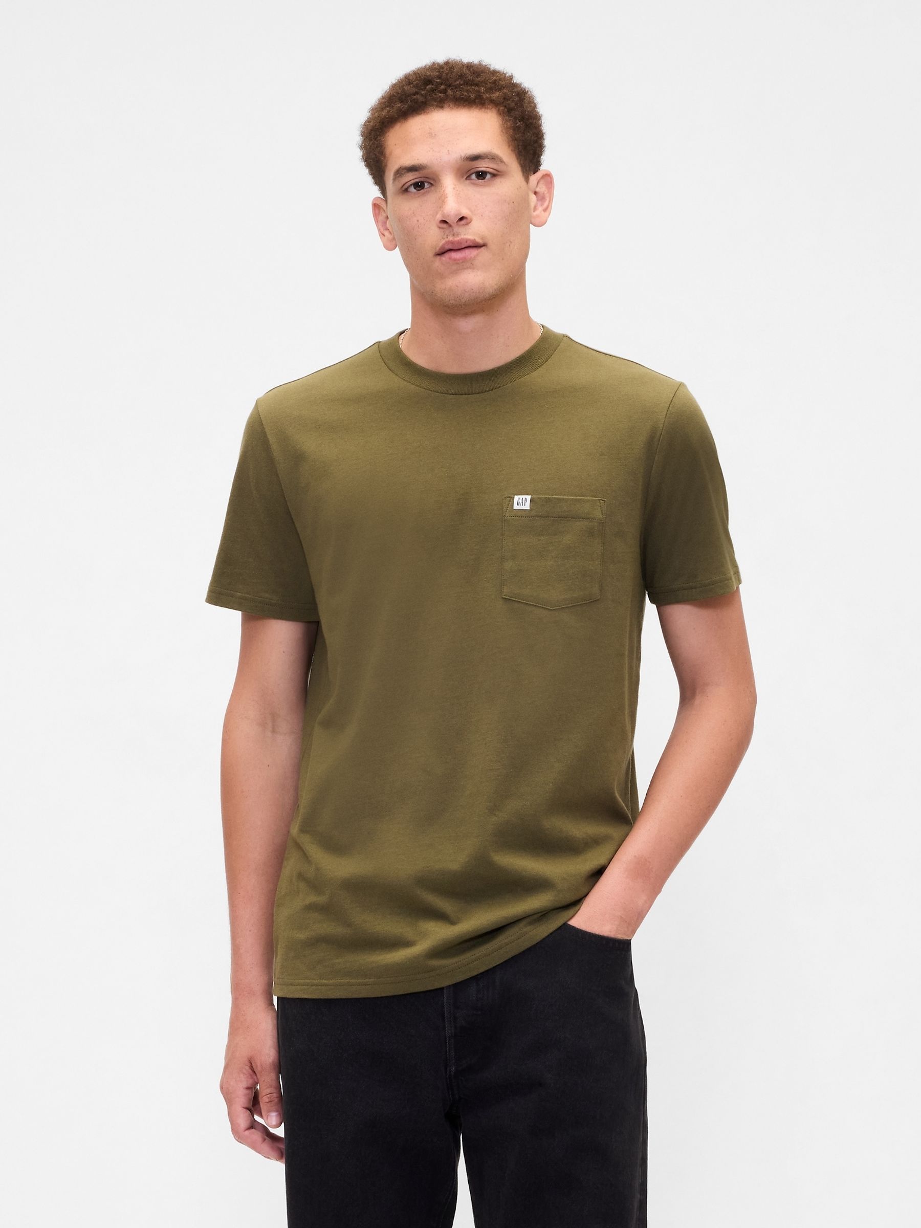 Green Pocket Crew Neck Short Sleeve T-Shirt - Image 1 of 4 Green Pocket Crew Neck Short Sleeve T-Shirt - Image 1 of 4