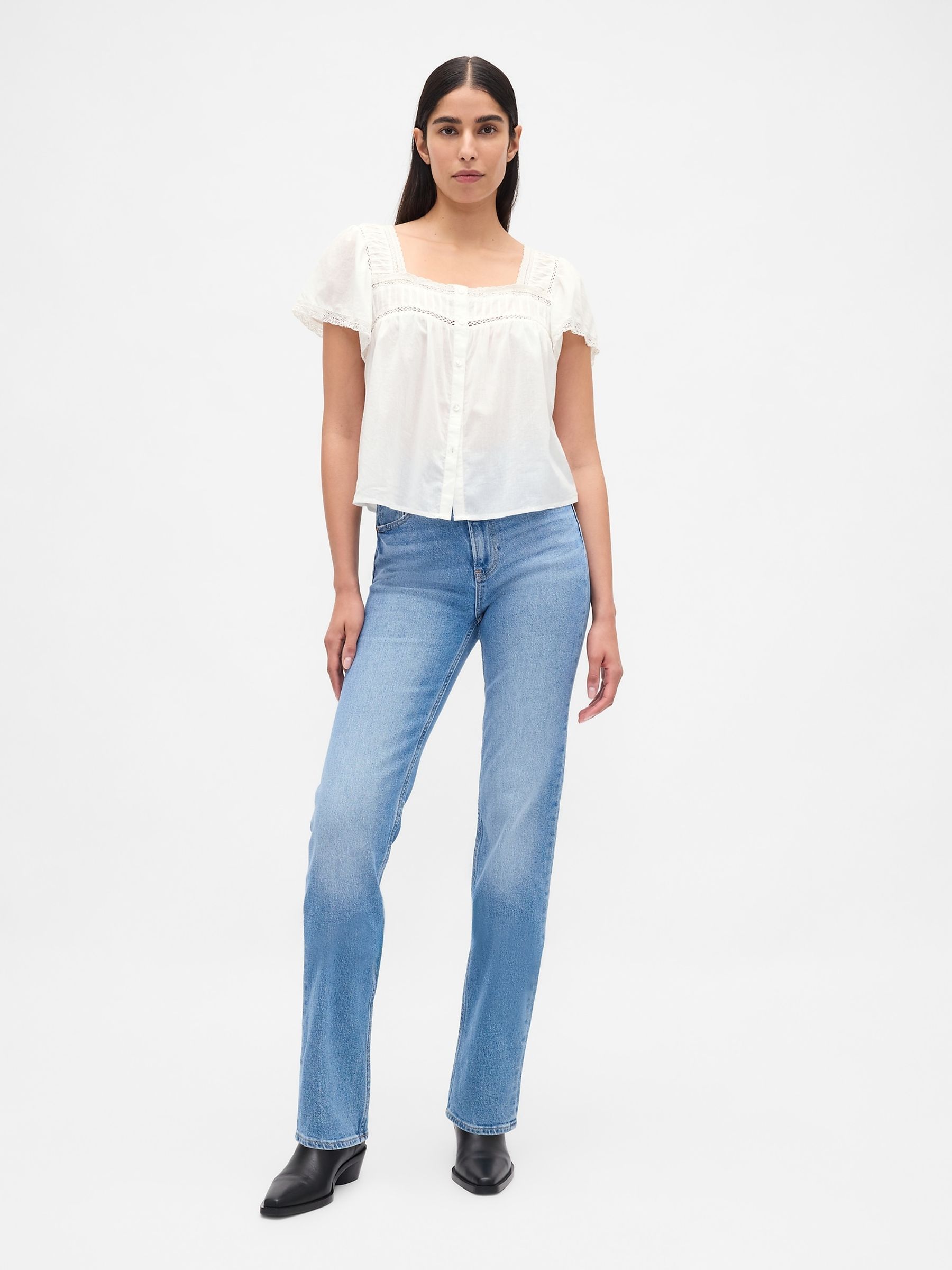 White Neck Top Lace-Trim Square-Neck Crop Top - Image 4 of 4 White Neck Top Lace-Trim Square-Neck Crop Top - Image 4 of 4