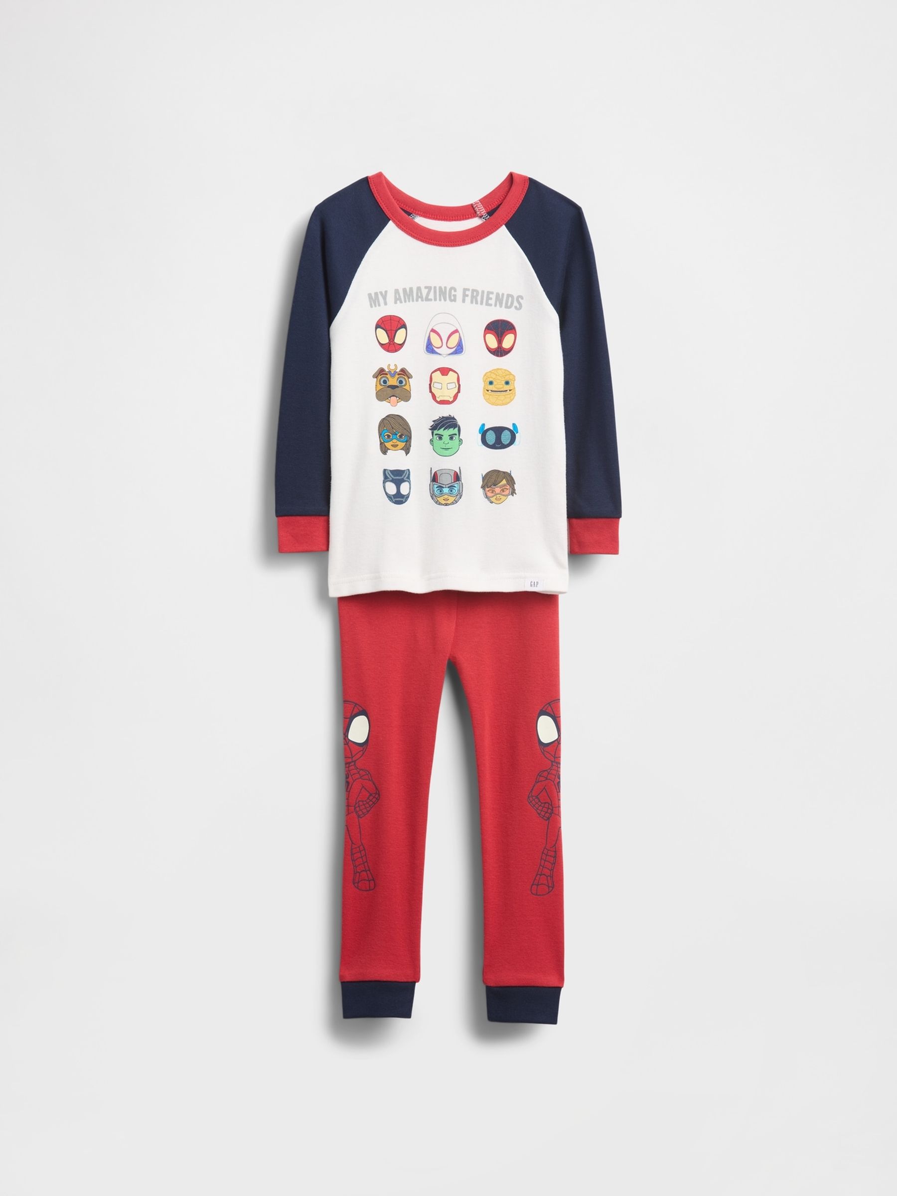 Red/White/Navy Marvel Brushed Cotton Pyjamas Set - Image 1 of 2