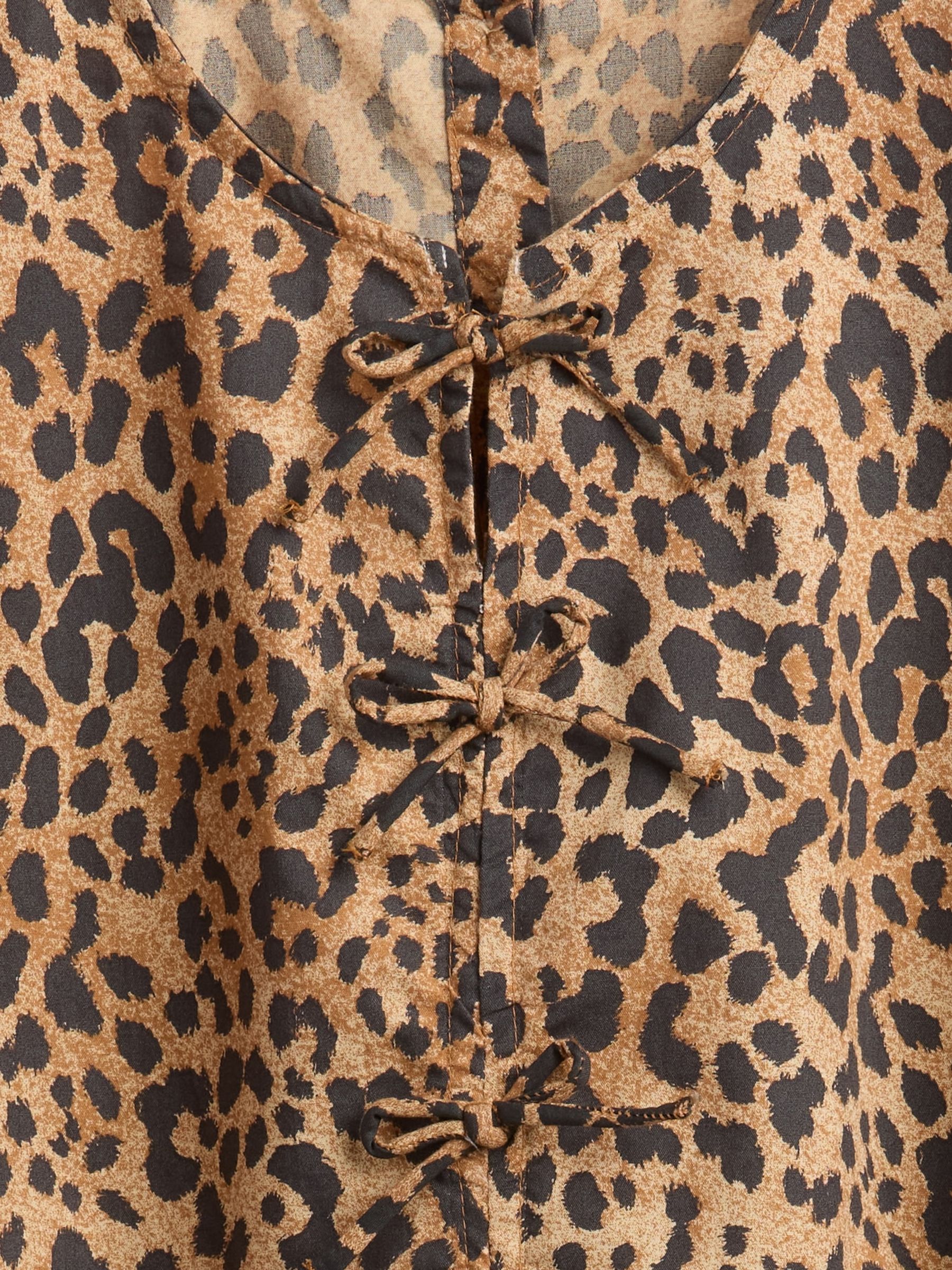 Brown Poplin Puff-Sleeve Leopard Print Dress (4-13yrs) - Image 4 of 4