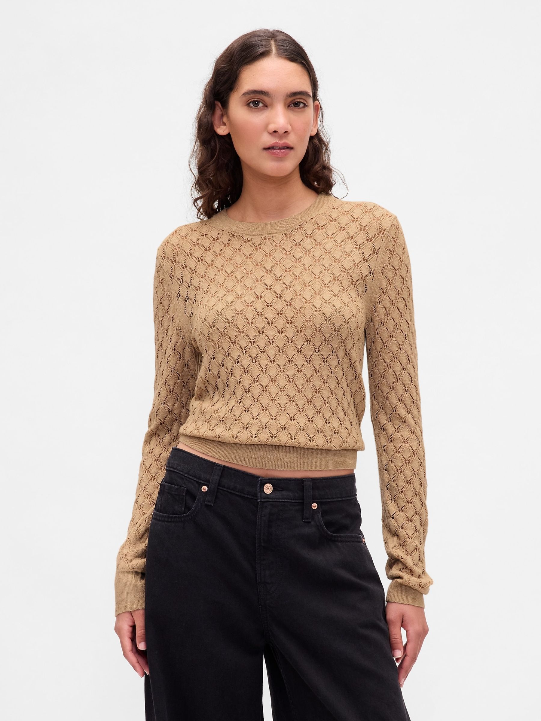 Beige Pointelle Sweatshirt - Image 1 of 4