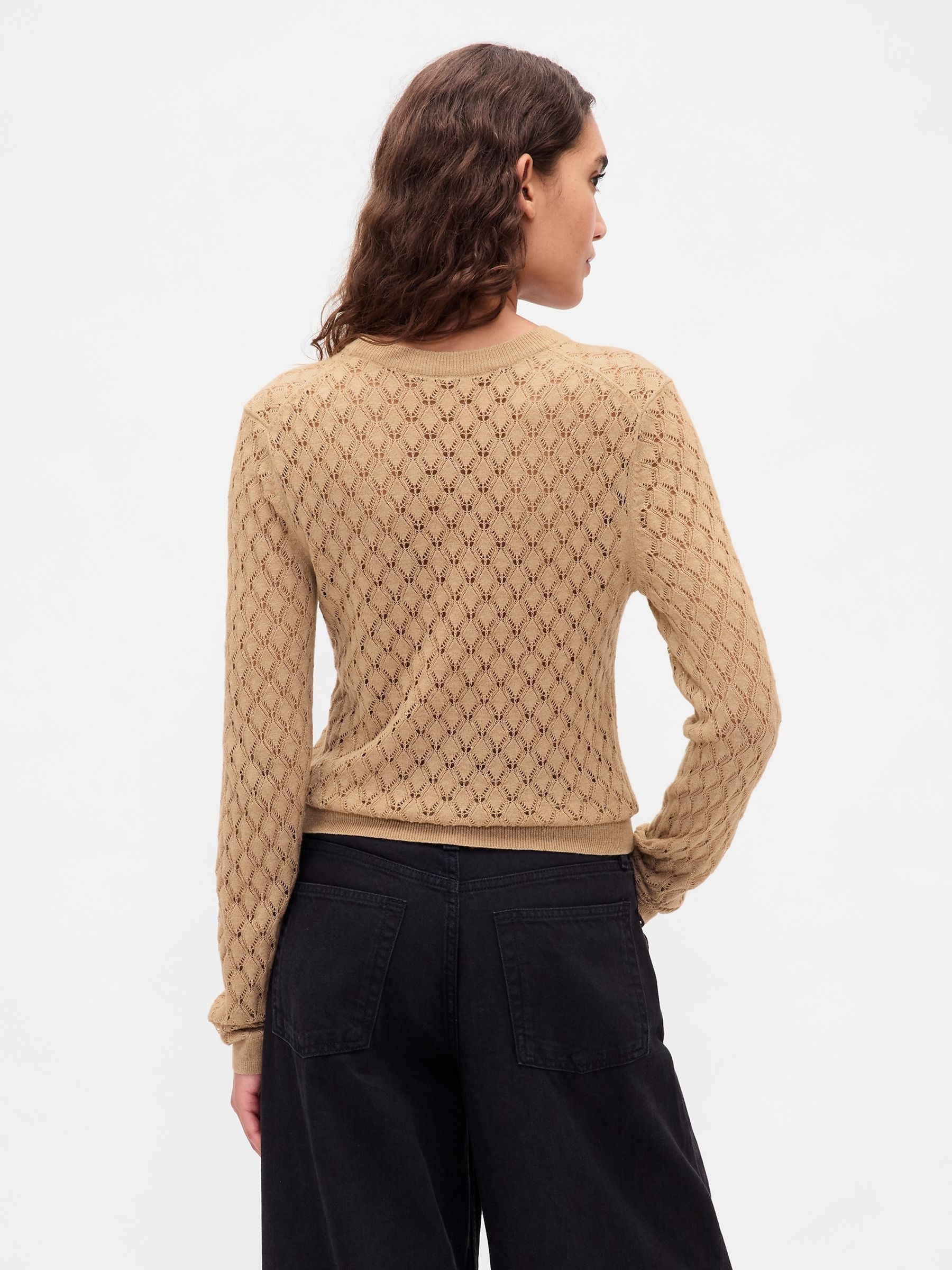 Beige Pointelle Sweatshirt - Image 2 of 4 Beige Pointelle Sweatshirt - Image 2 of 4