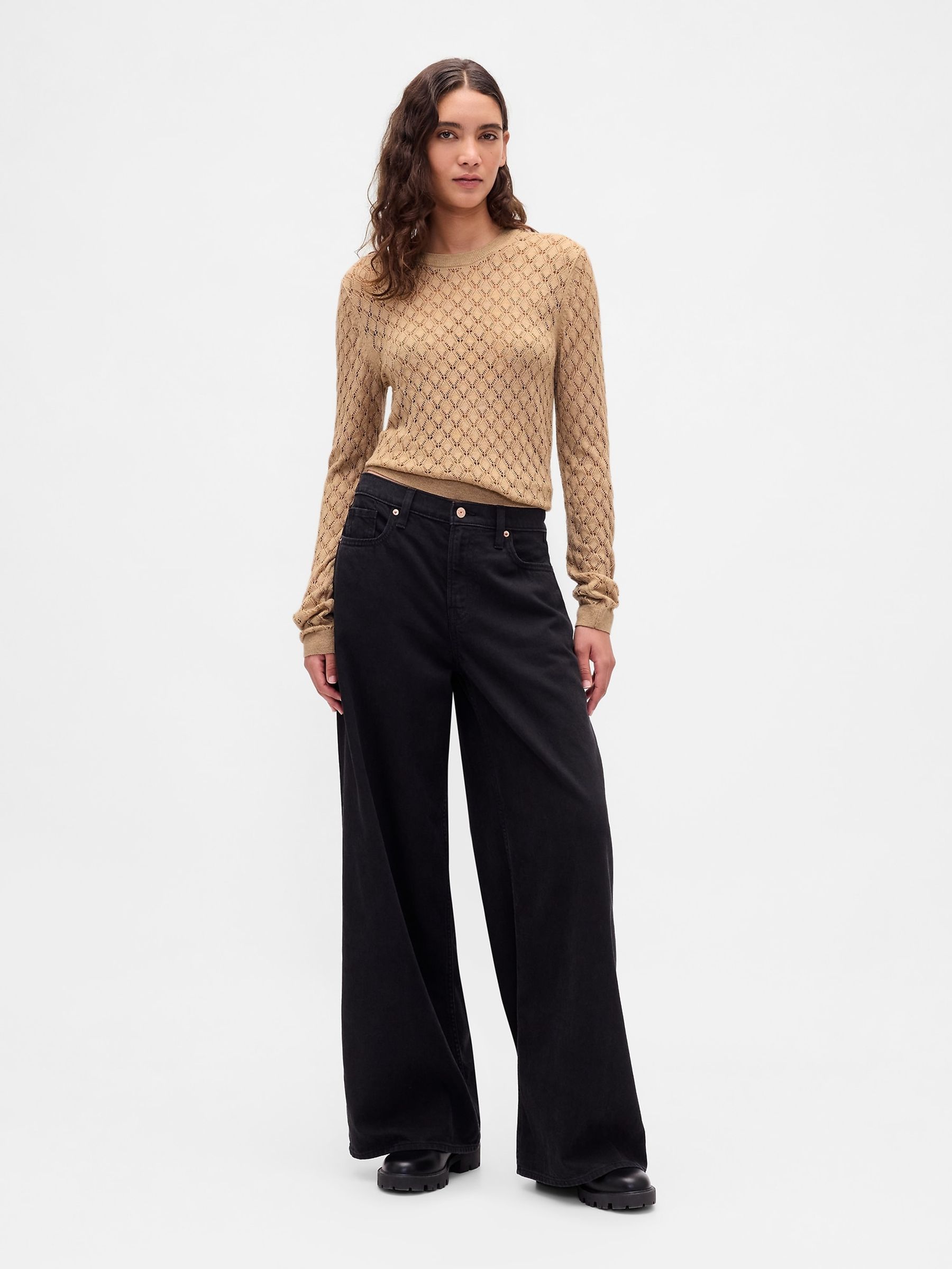 Beige Pointelle Sweatshirt - Image 3 of 4
