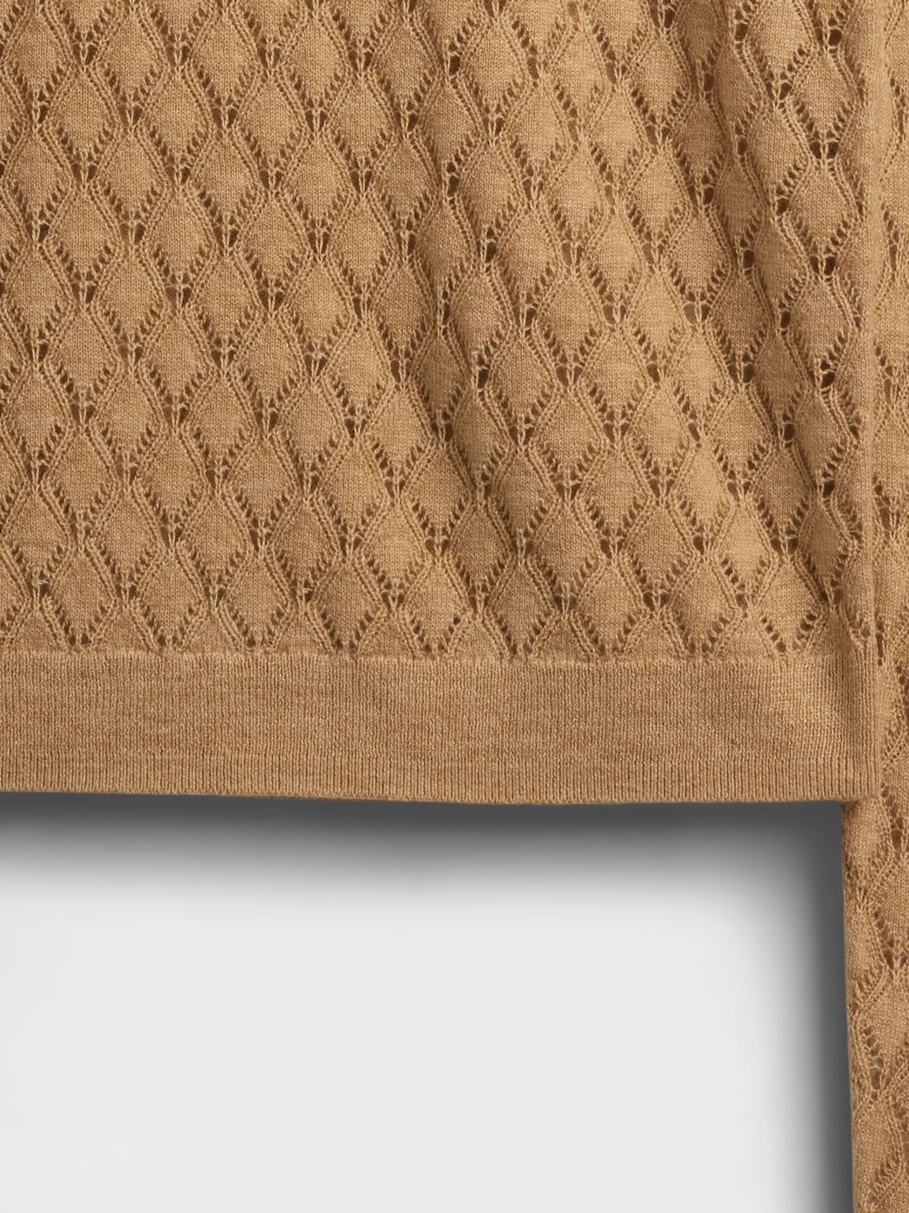 Beige Cotton Crew Neck Pointelle Jumper - Image 6 of 6