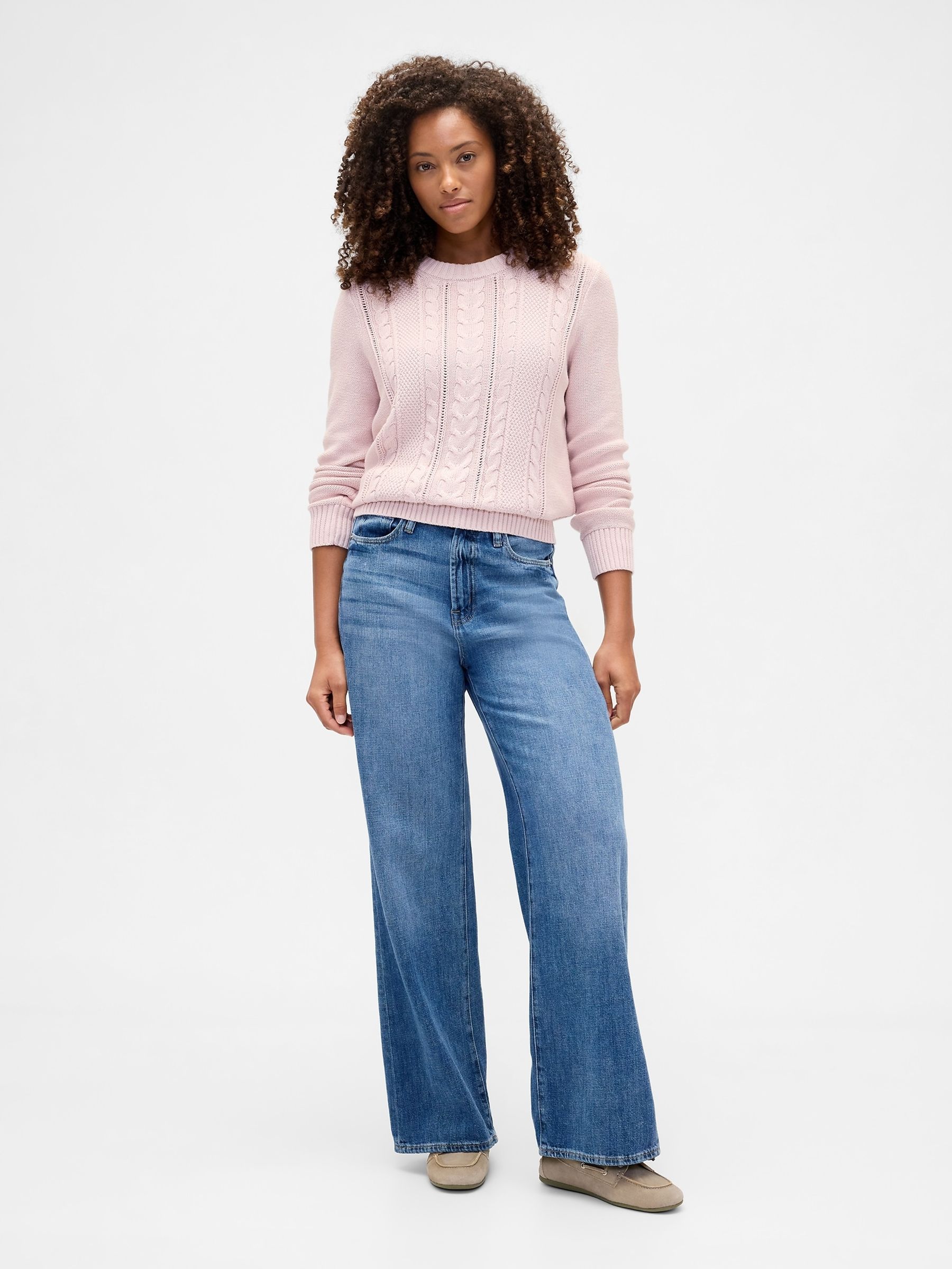 Pink Cotton Cable Knit Sweatshirt - Image 3 of 5