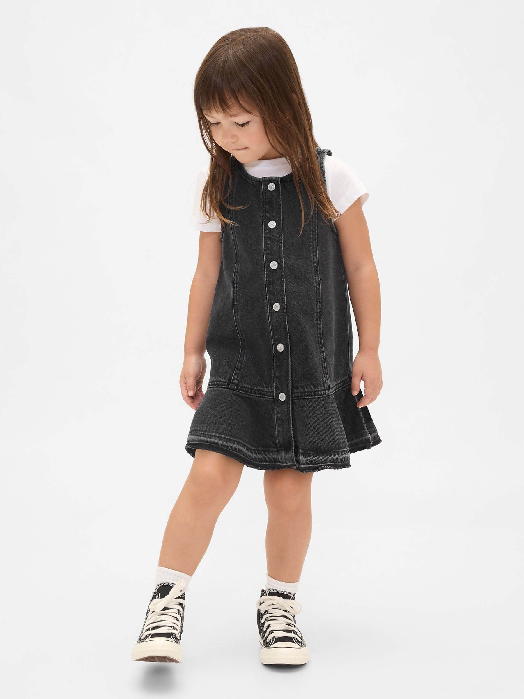 Black Denim Peplum Hem Dress (6mths-5yrs) - Image 1 of 3