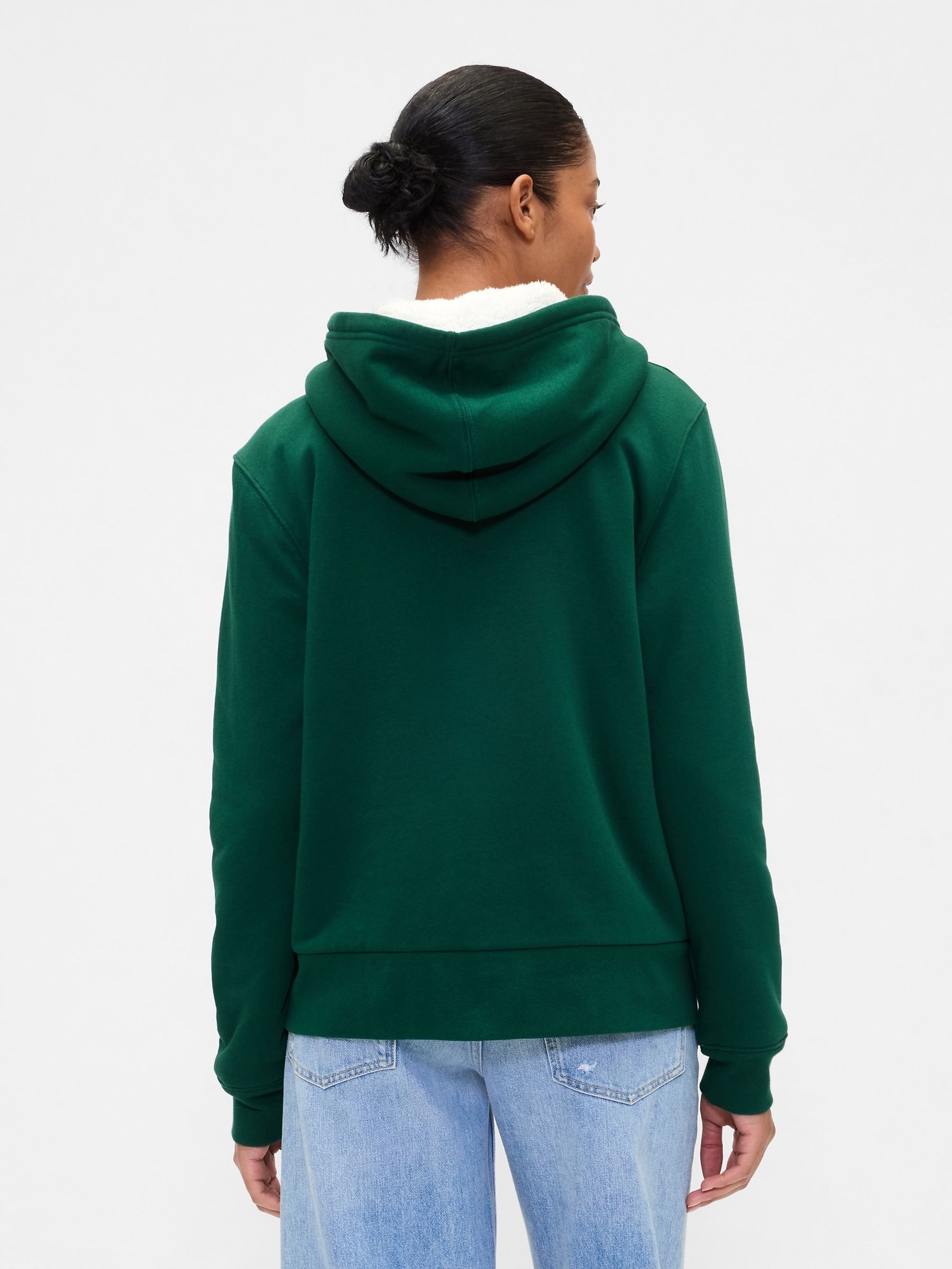 Green Relaxed Logo Sherpa-Lined Zip Hoodie - Image 2 of 4