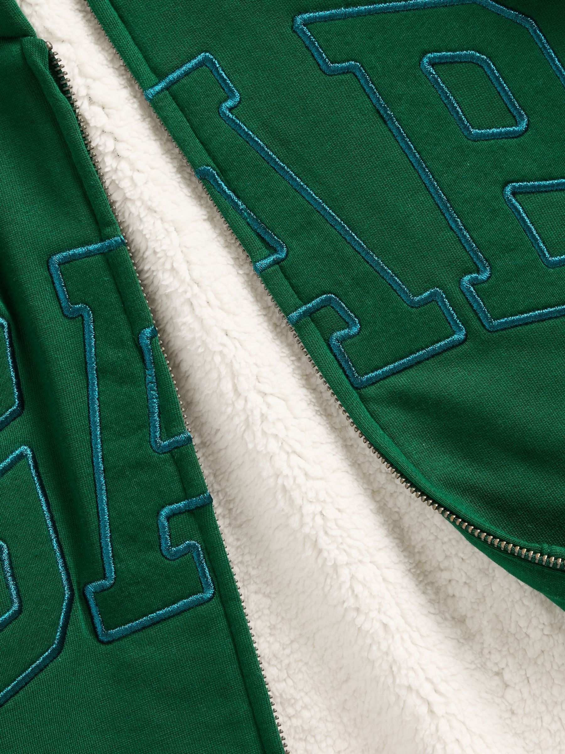 Green Relaxed Logo Sherpa-Lined Zip Hoodie - Image 4 of 4