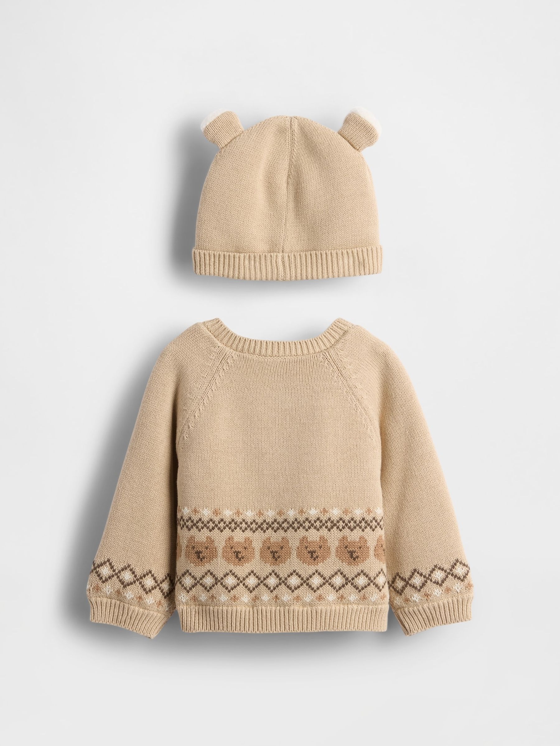 Beige Sherpa-Lined Bear Cardigan Sweatshirt Set (0-24Mths) - Image 2 of 2