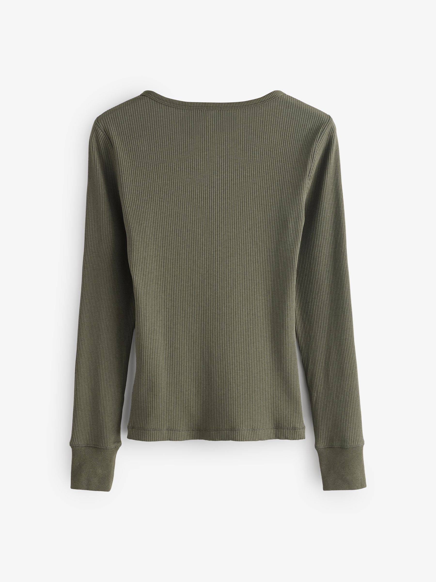 Modern Green Long Sleeve Ribbed Henley Top - Image 2 of 4