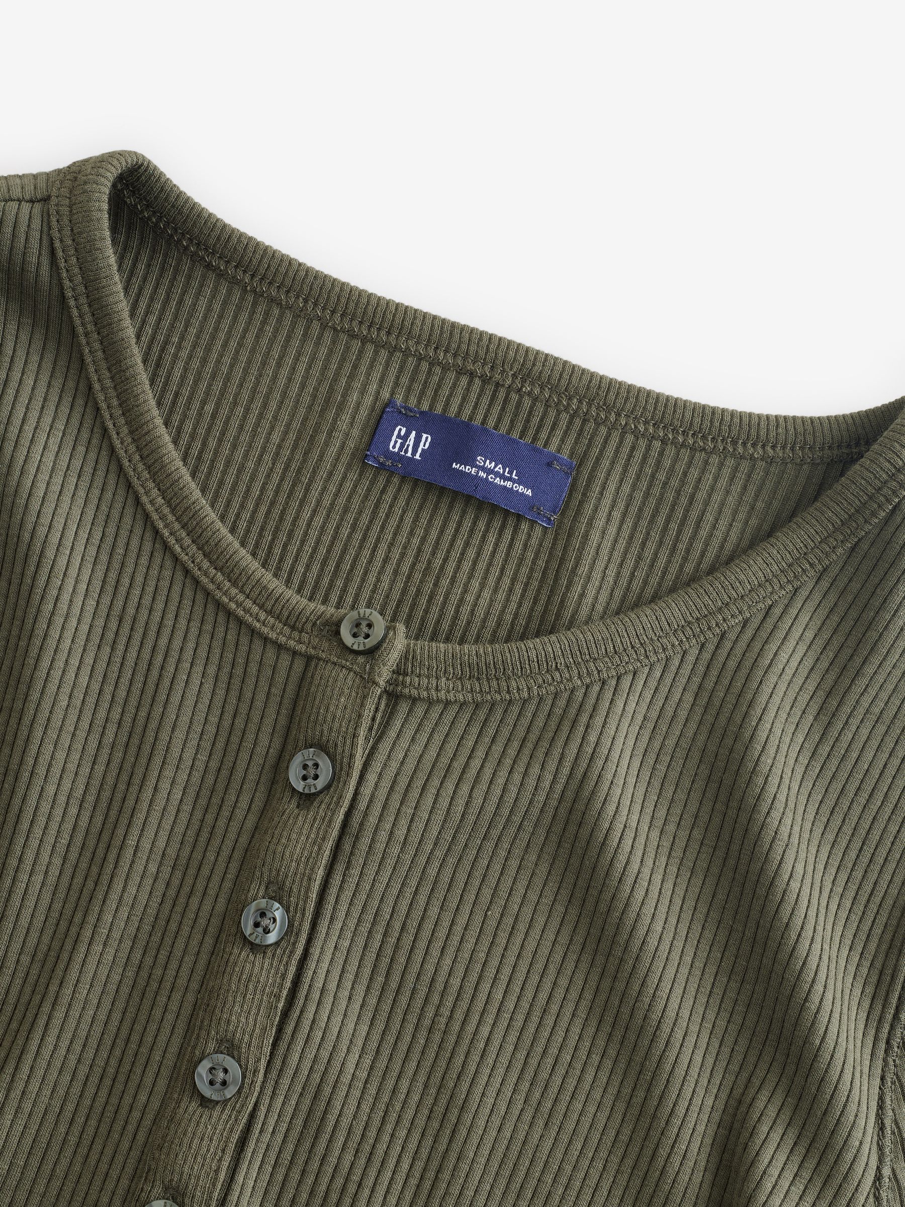 Modern Green Long Sleeve Ribbed Henley Top - Image 4 of 4