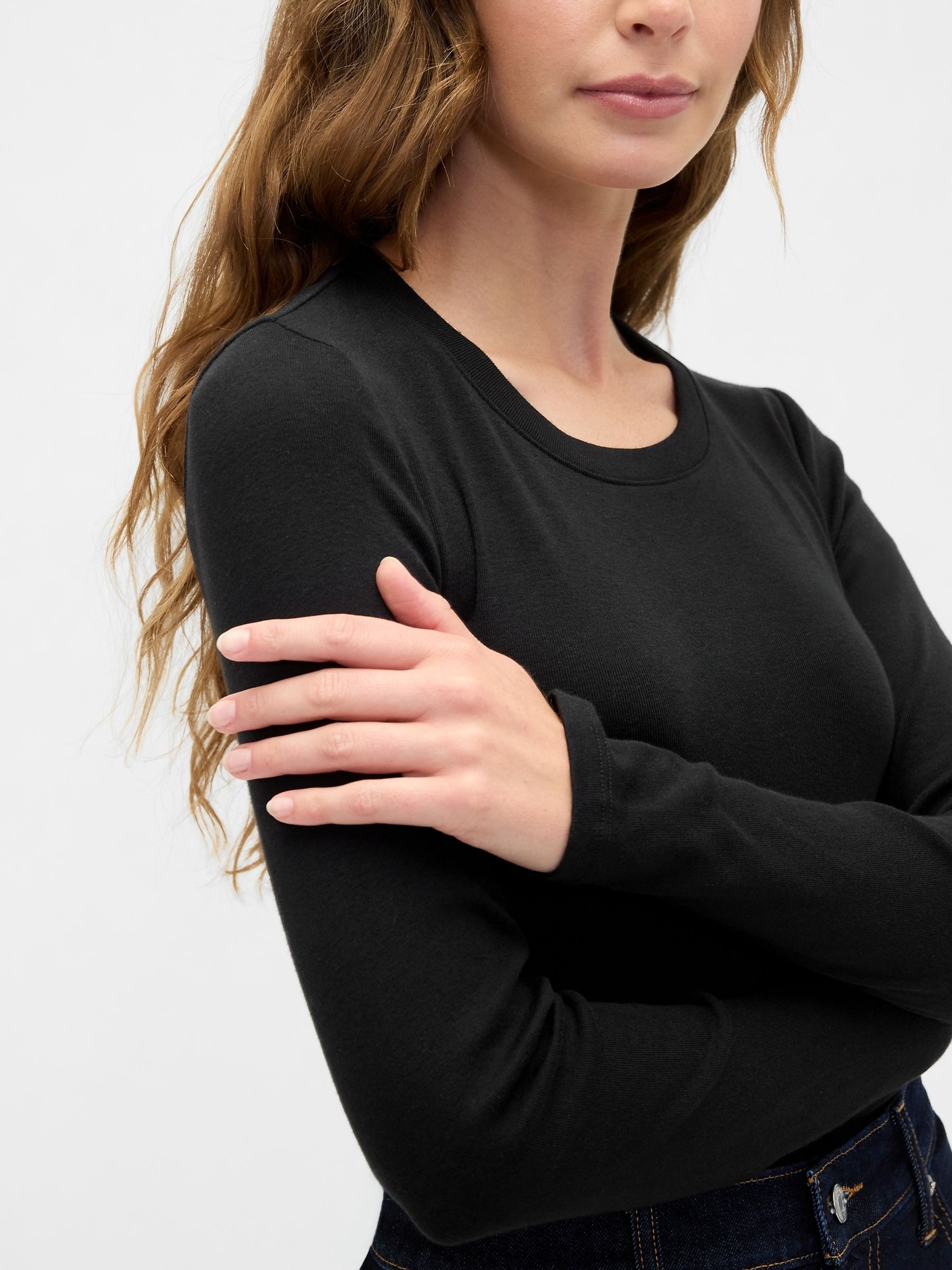 Black Long Sleeve Modern Crewneck T-Shirt - Image 3 of 5