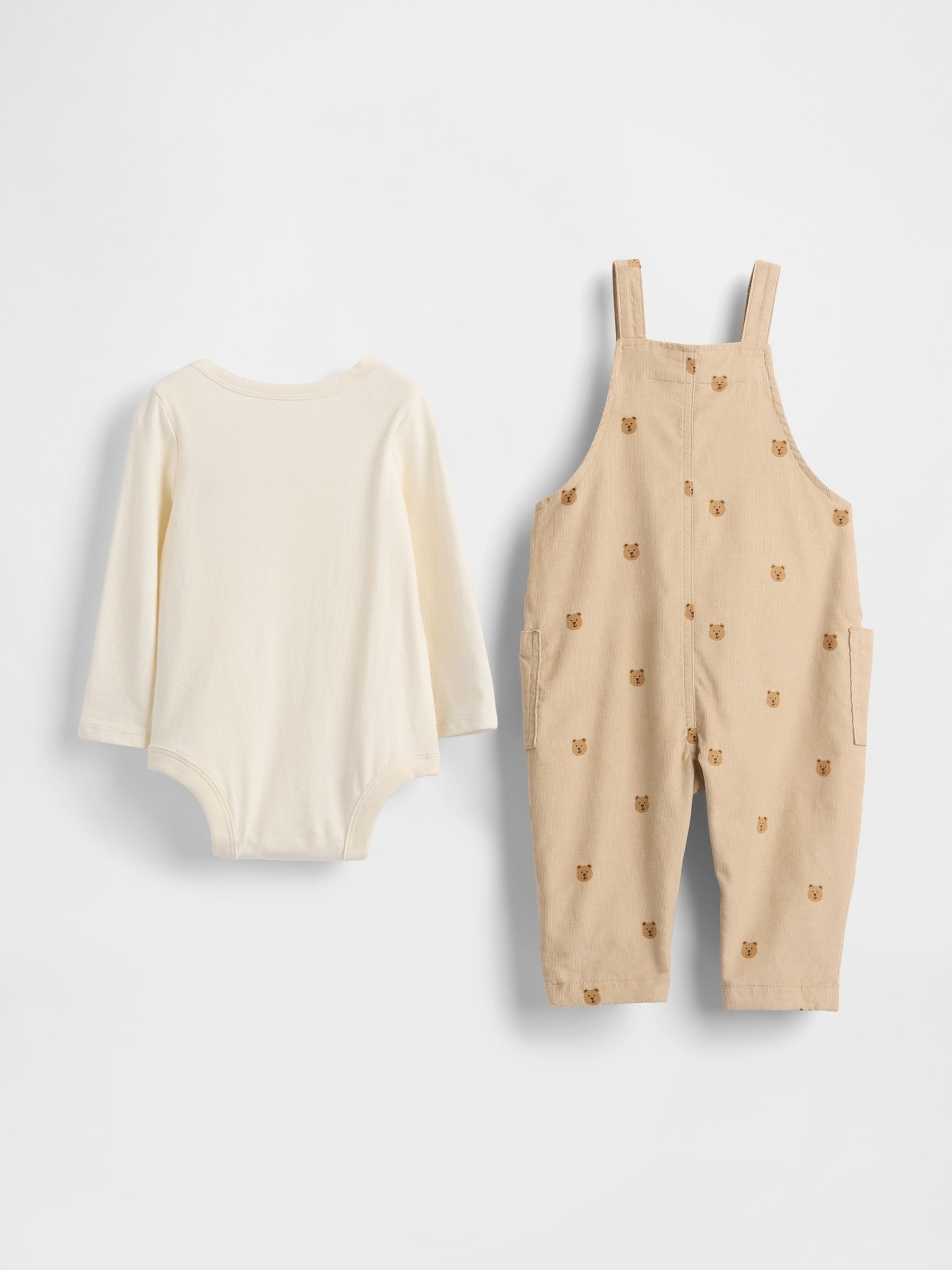 Beige Corduroy Overall Outfit Set (Newborn-24mths) - Image 2 of 2