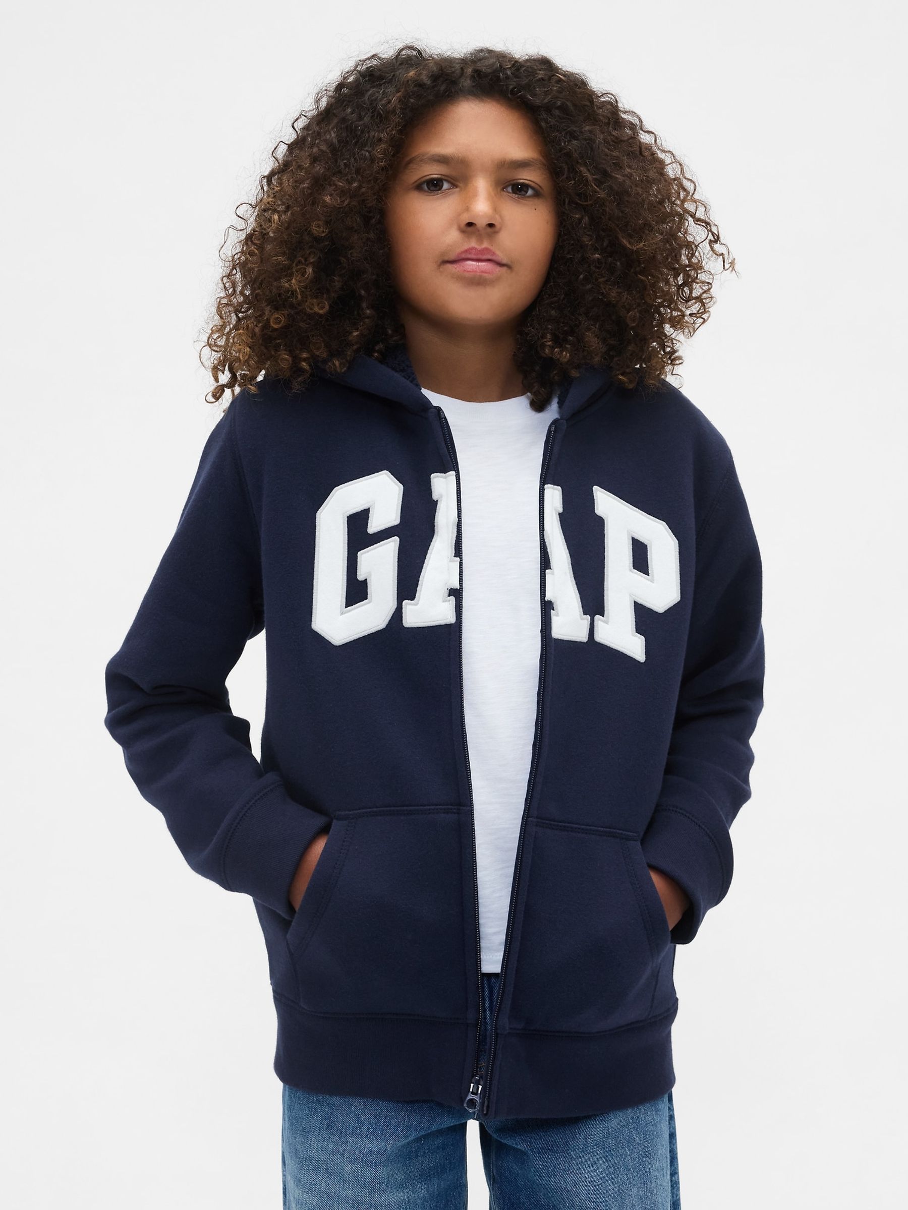 Navy Blue Logo Sherpa Zip Hoodie (4-13yrs) - Image 1 of 5