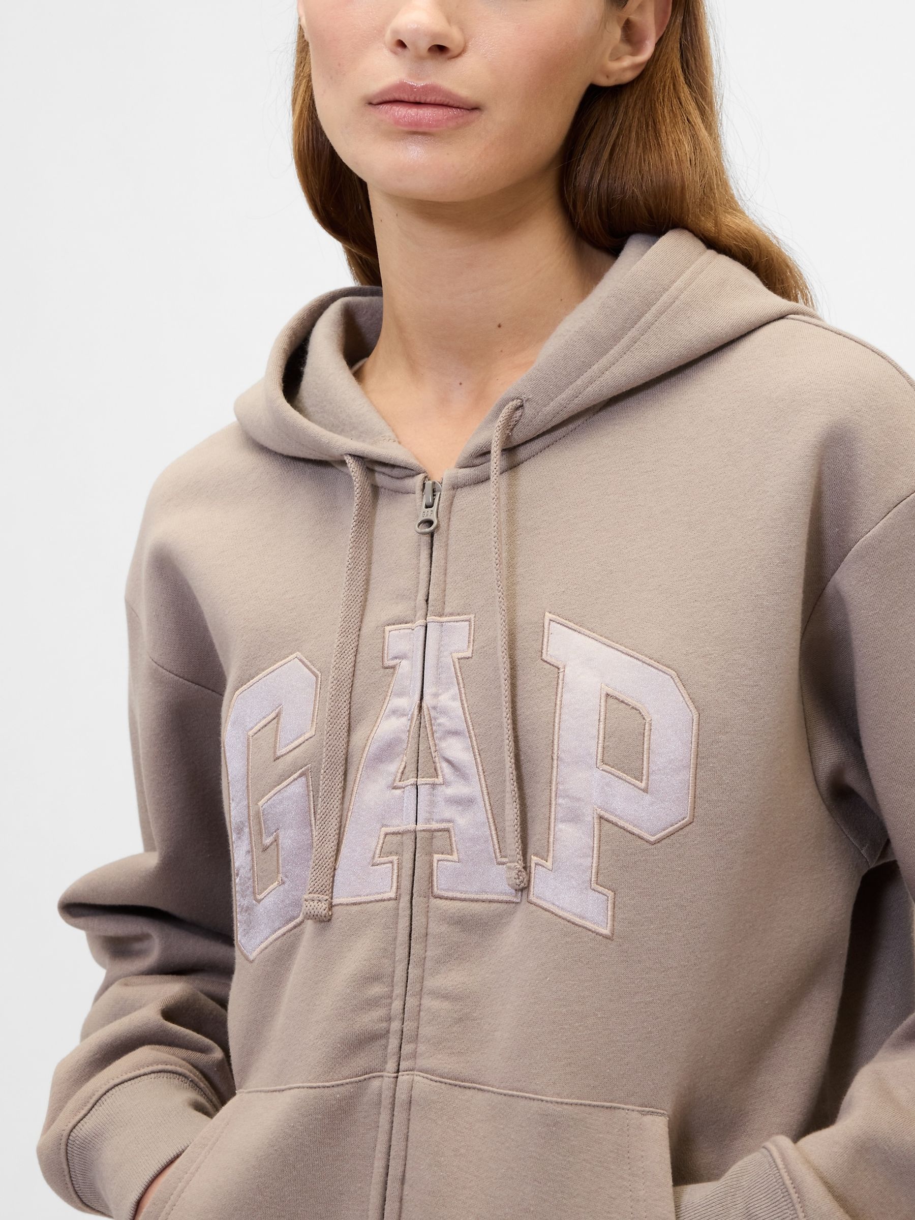 Brown Zip Up Logo Vintage Hoodie - Image 4 of 5