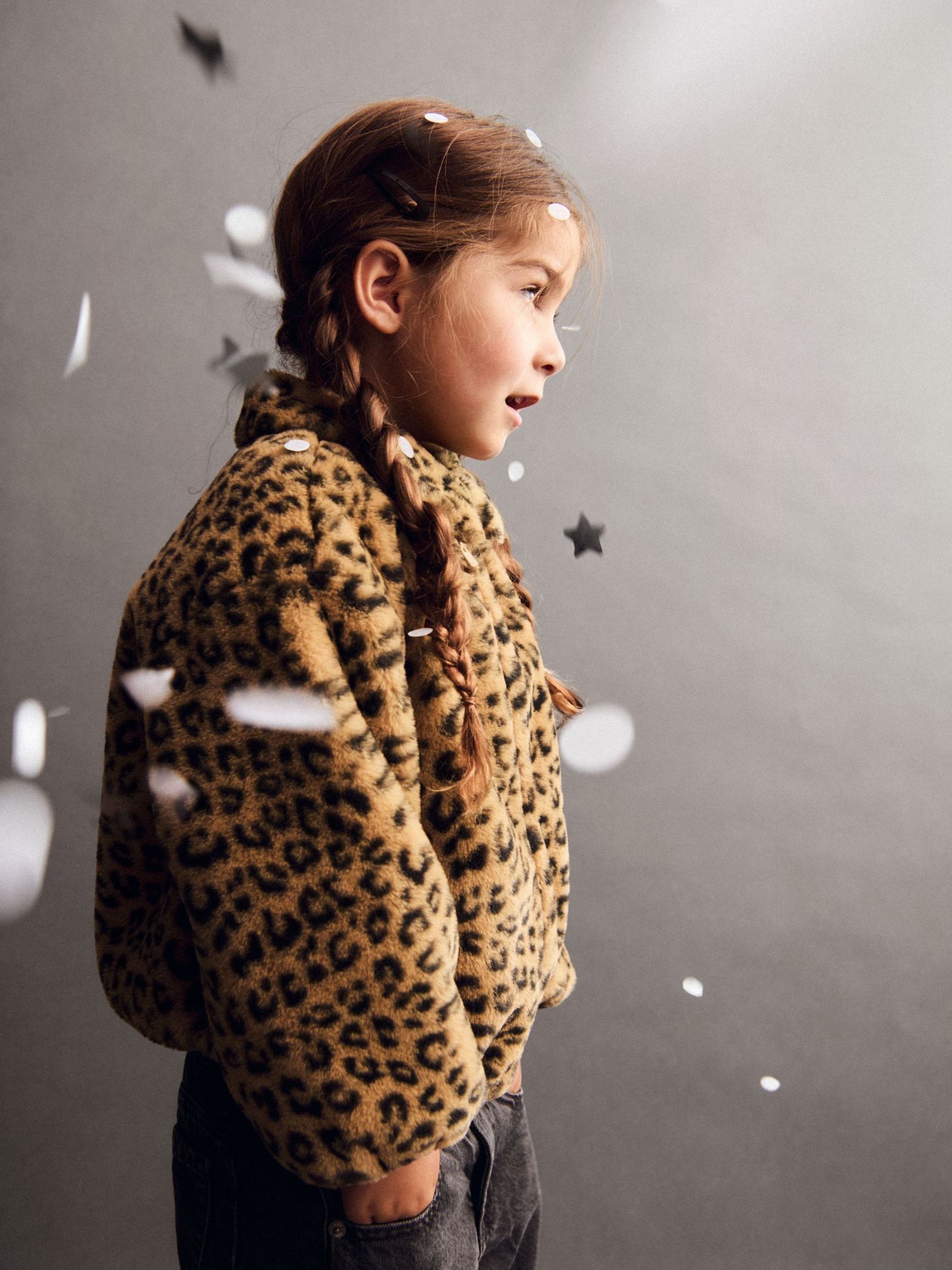Brown Leopard Print Faux Fur Zip Jacket (6mths-5yrs) - Image 3 of 5