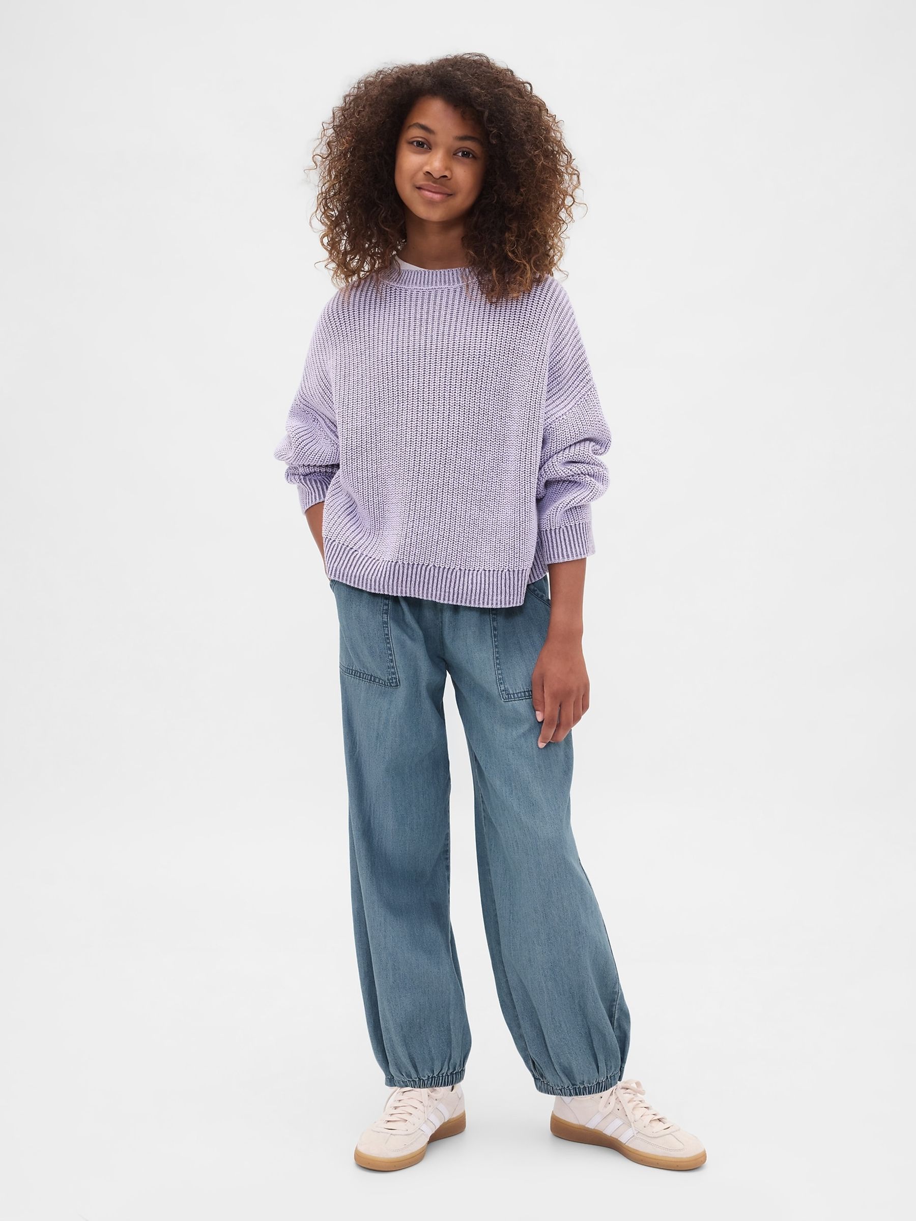 Blue High Waisted Denim Baggy Joggers (4-13yrs) - Image 3 of 5