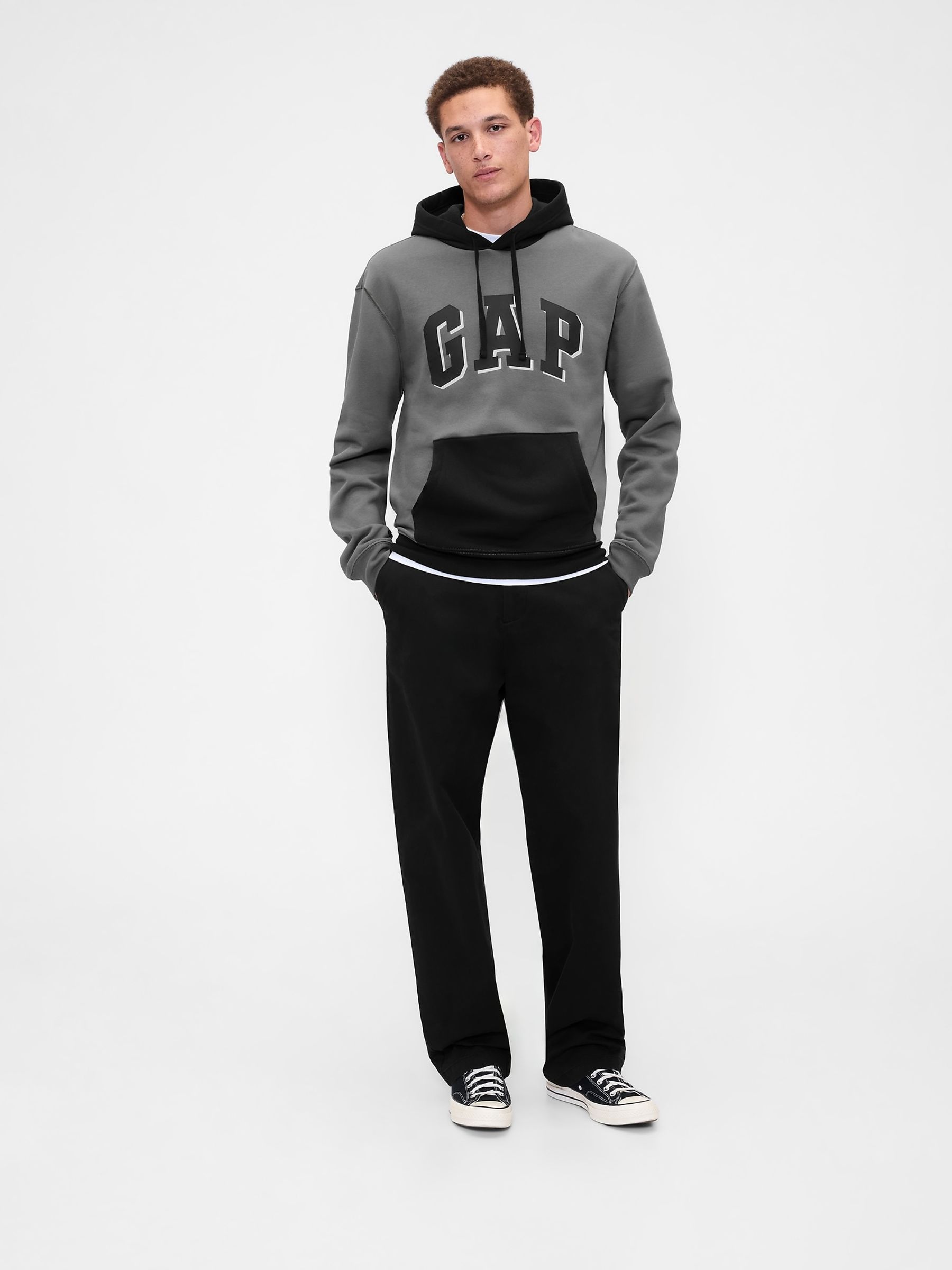 Grey Relaxed Logo Colourblock Hoodie - Image 3 of 4