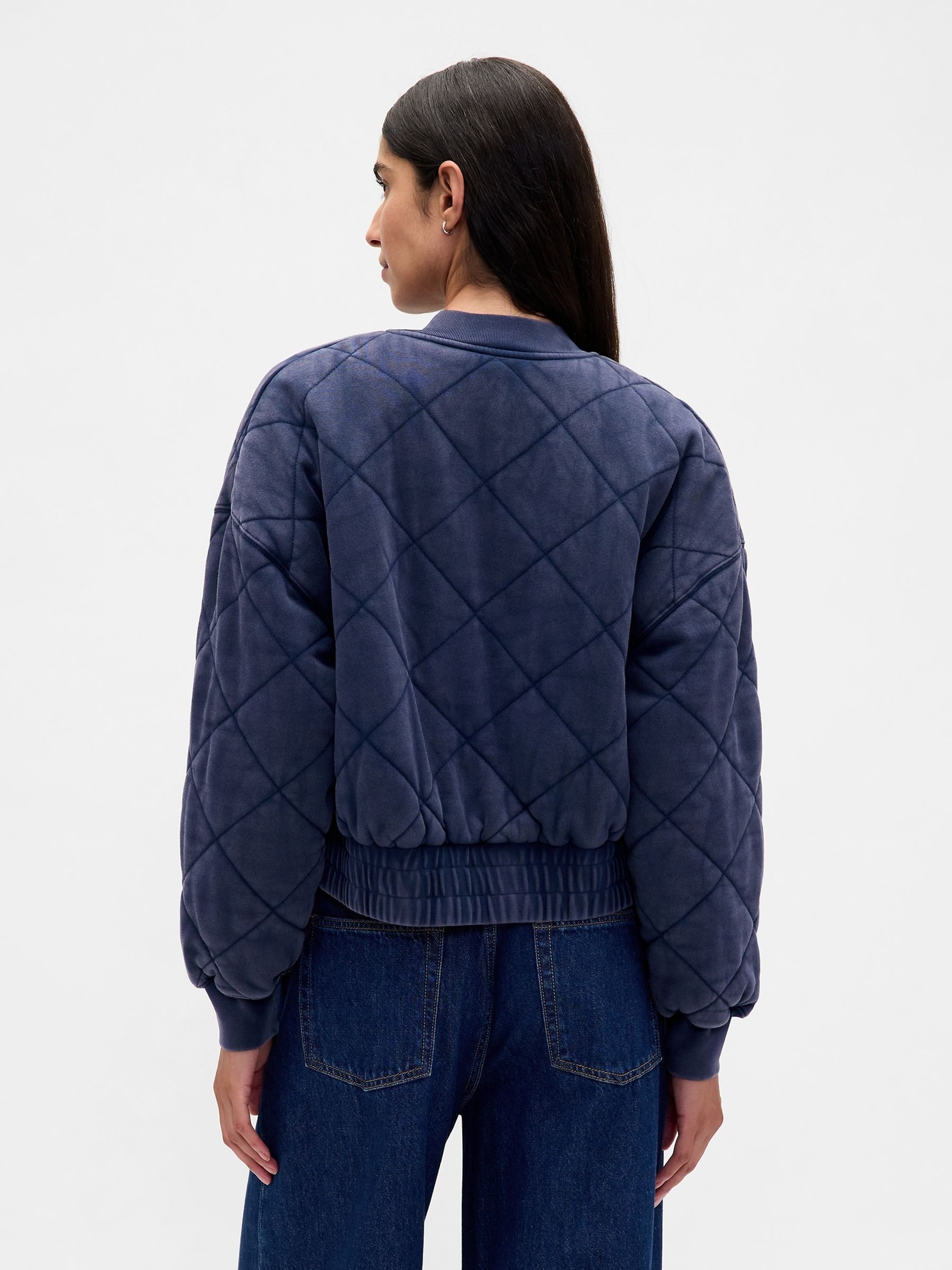 Blue Vintage Soft Quilted Bomber Jacket - Image 2 of 4