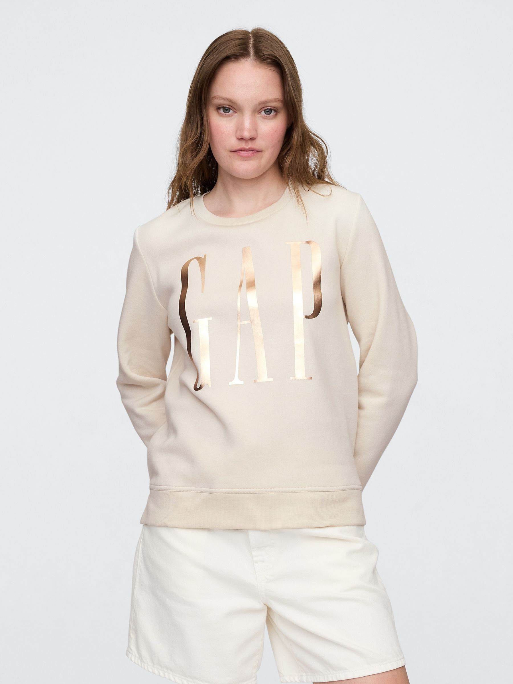 Cream Relaxed Logo Crew Neck Jumper - Image 1 of 5