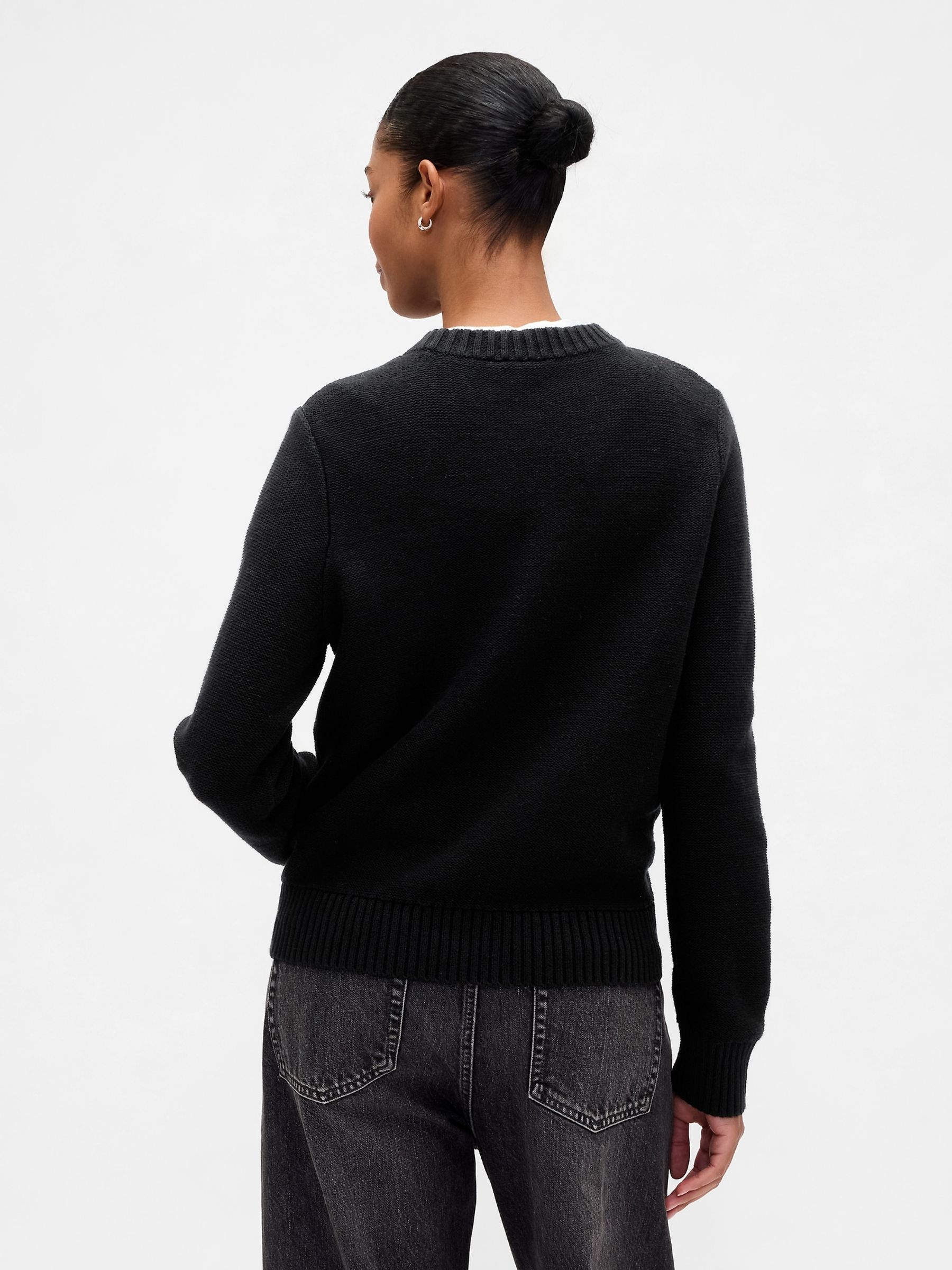 Black Cotton Cable Knit Sweatshirt - Image 2 of 5