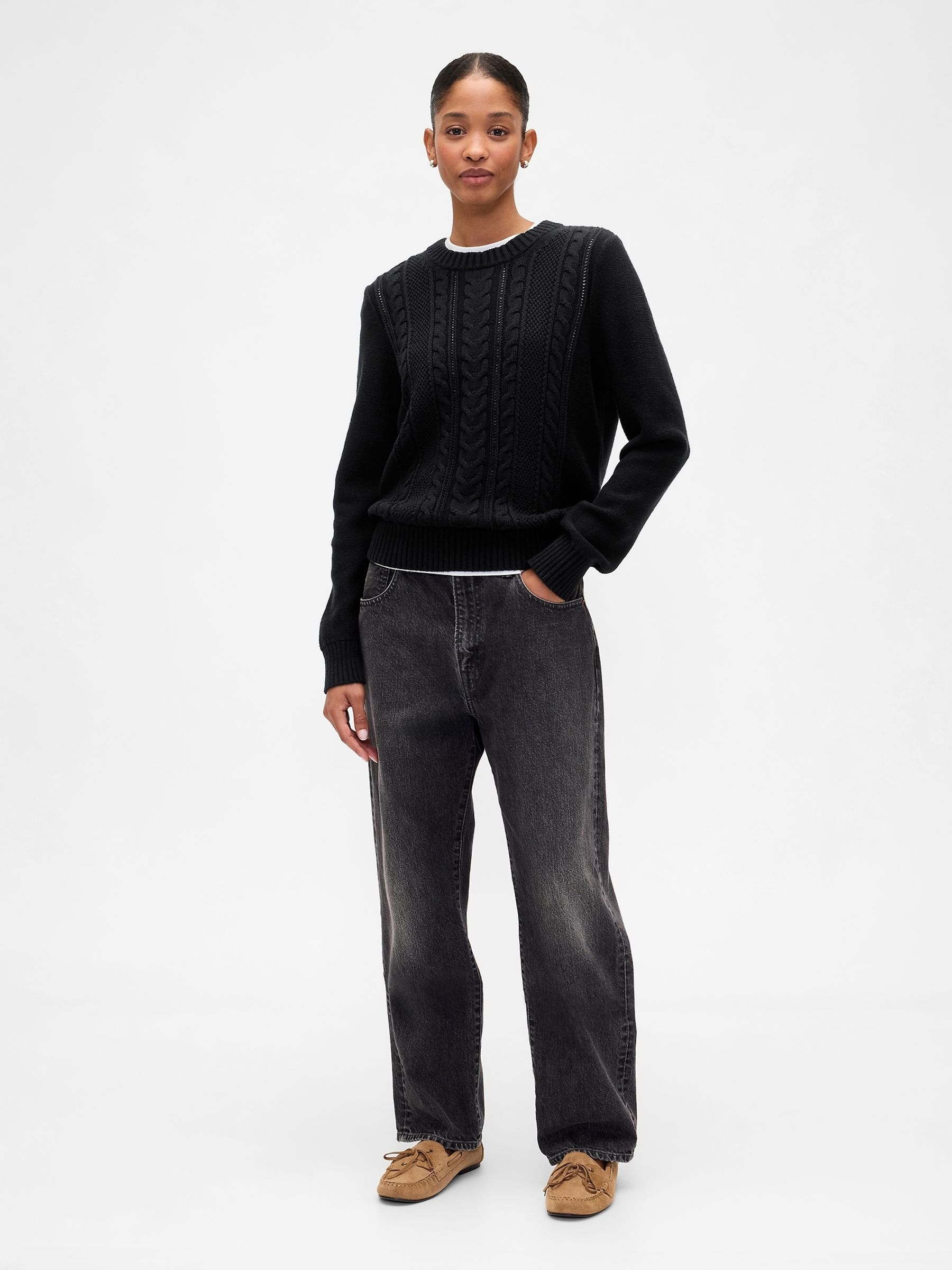 Black Cotton Cable Knit Sweatshirt - Image 3 of 5