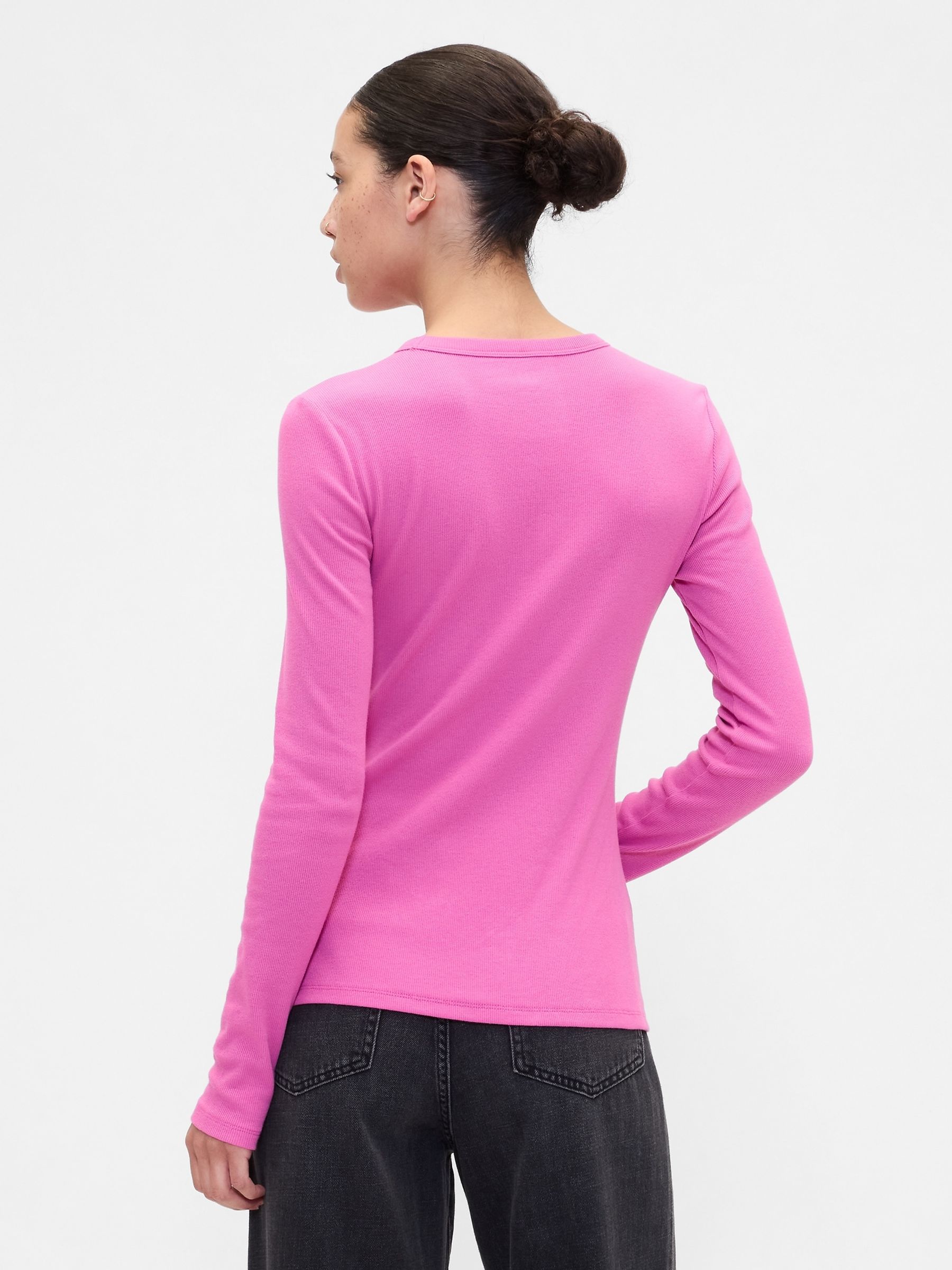Pink Long Sleeve Rib T-Shirt - Image 2 of 5 Pink Long Sleeve Rib T-Shirt - Image 2 of 5