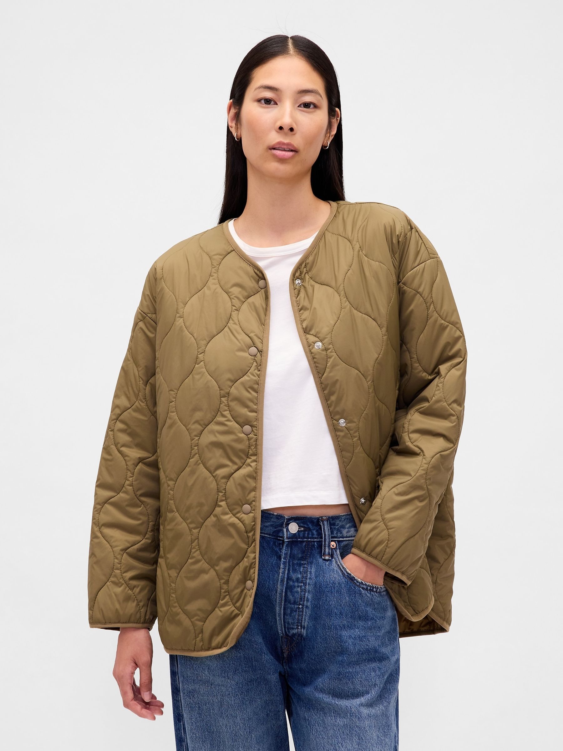 Green Oversized Lightweight Quilted Liner Jacket - Image 1 of 4