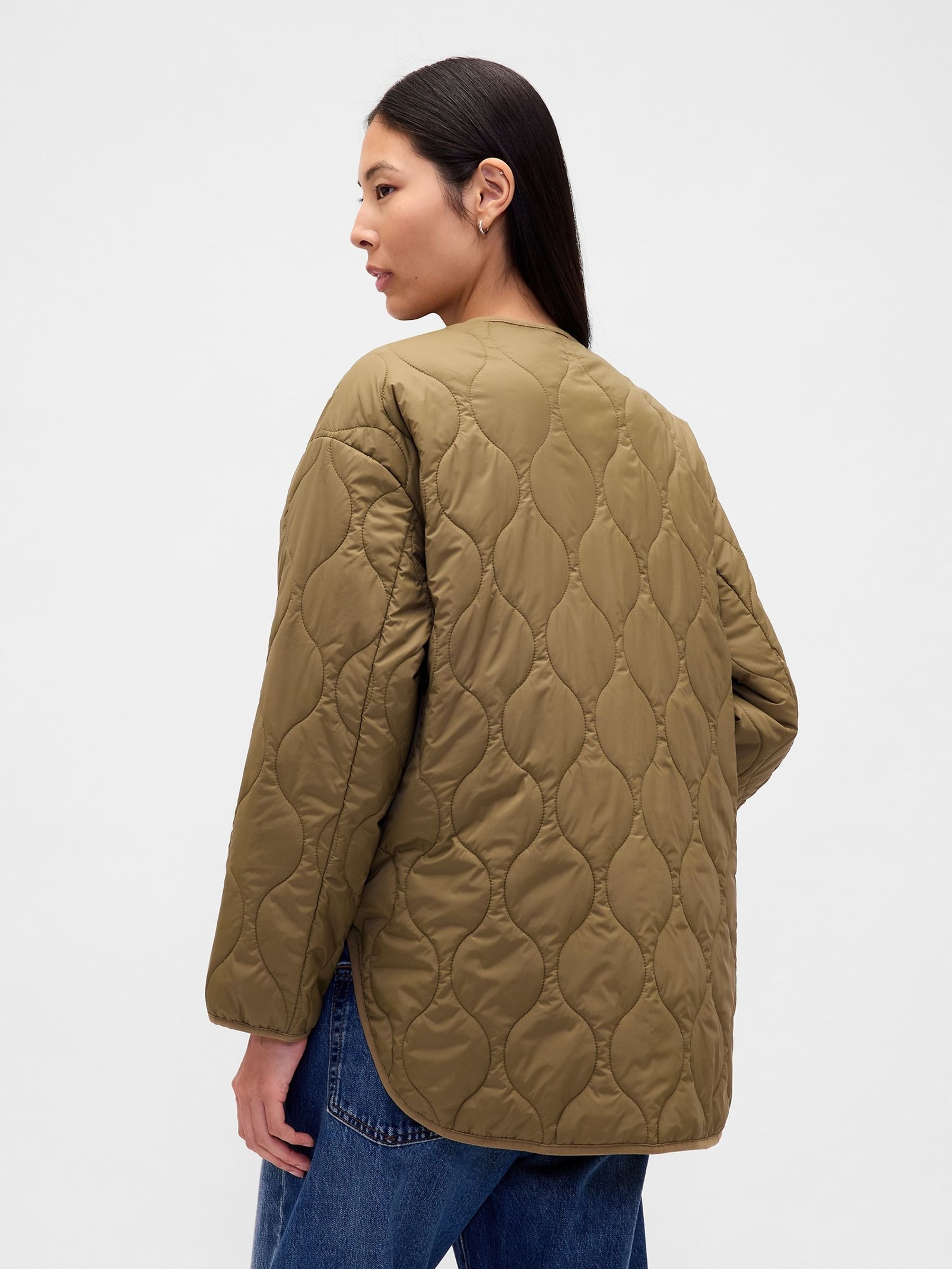 Green Oversized Lightweight Quilted Liner Jacket - Image 2 of 4