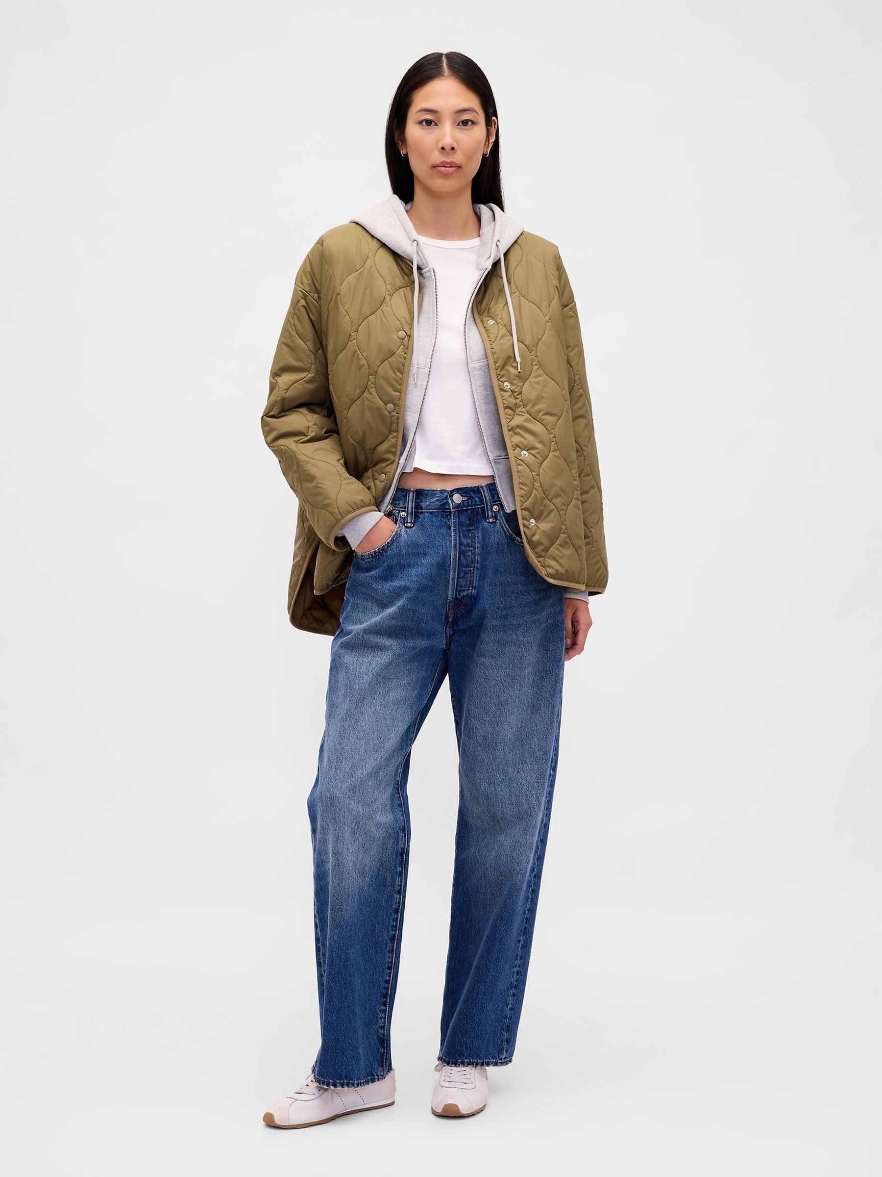 Green Oversized Lightweight Quilted Liner Jacket - Image 3 of 4