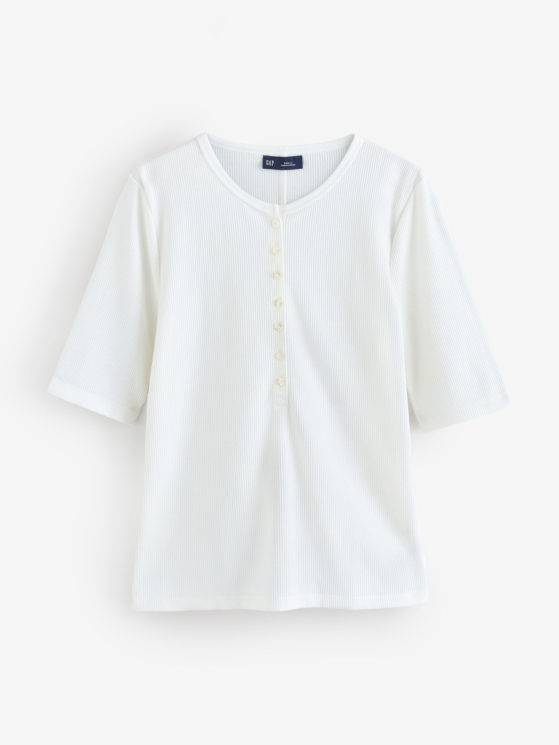 White Modern Rib Short Sleeve Henley T-Shirt - Image 1 of 4