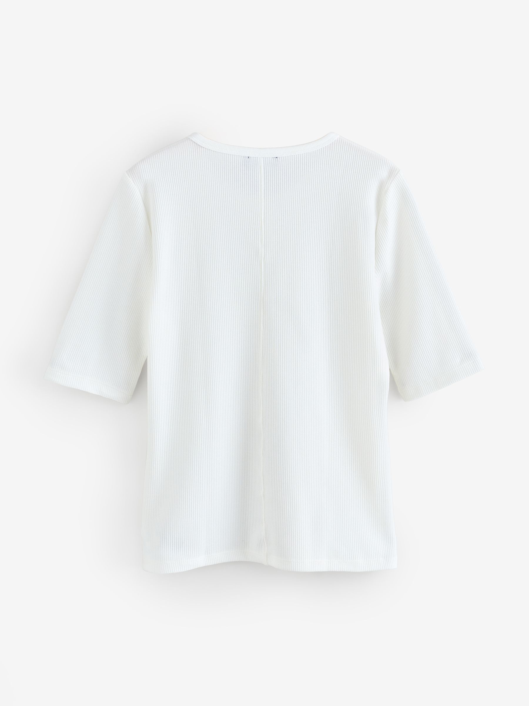 White Modern Rib Short Sleeve Henley T-Shirt - Image 2 of 4