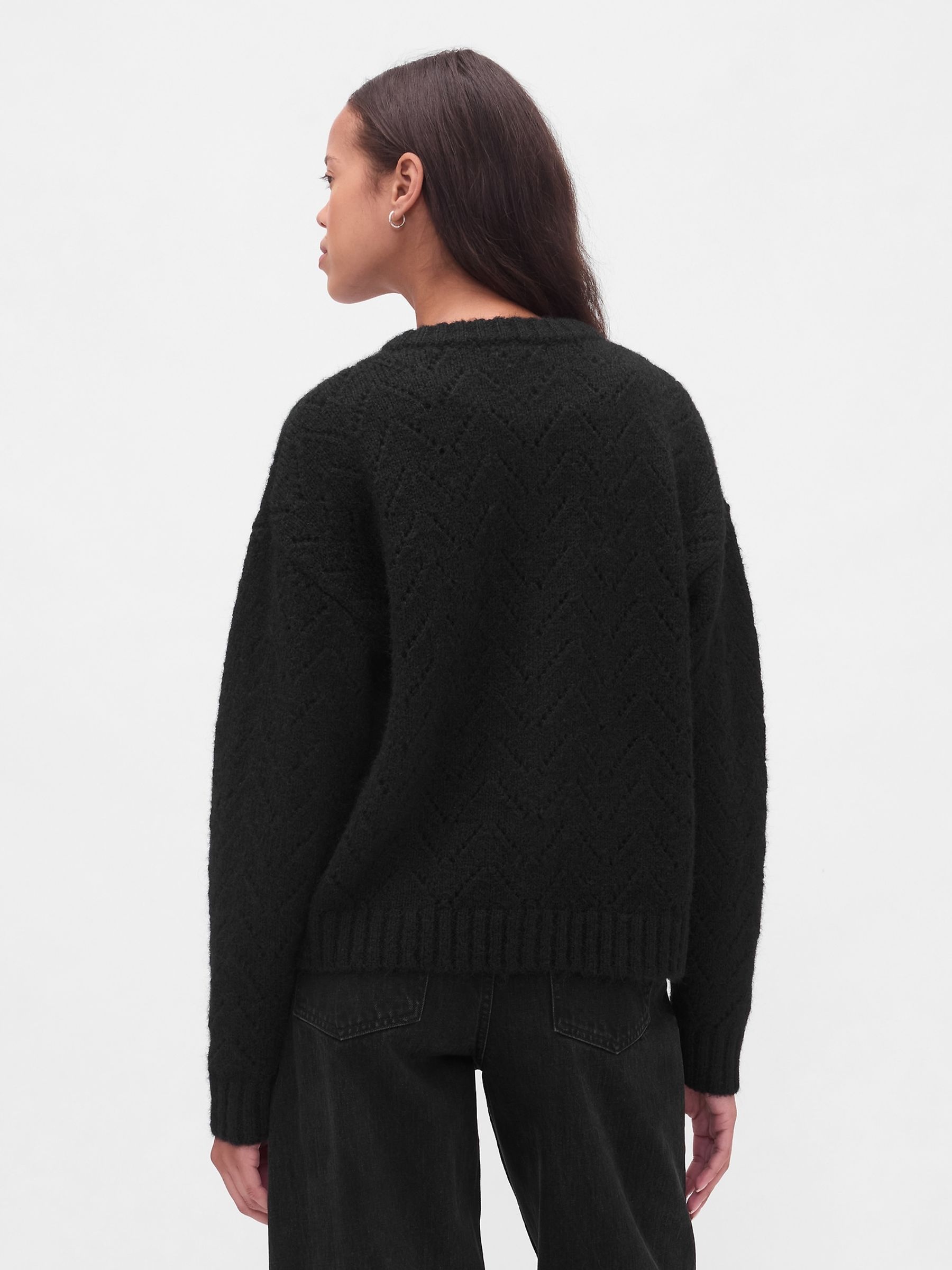 Black Fuzzy Pointelle Cardigan - Image 2 of 4