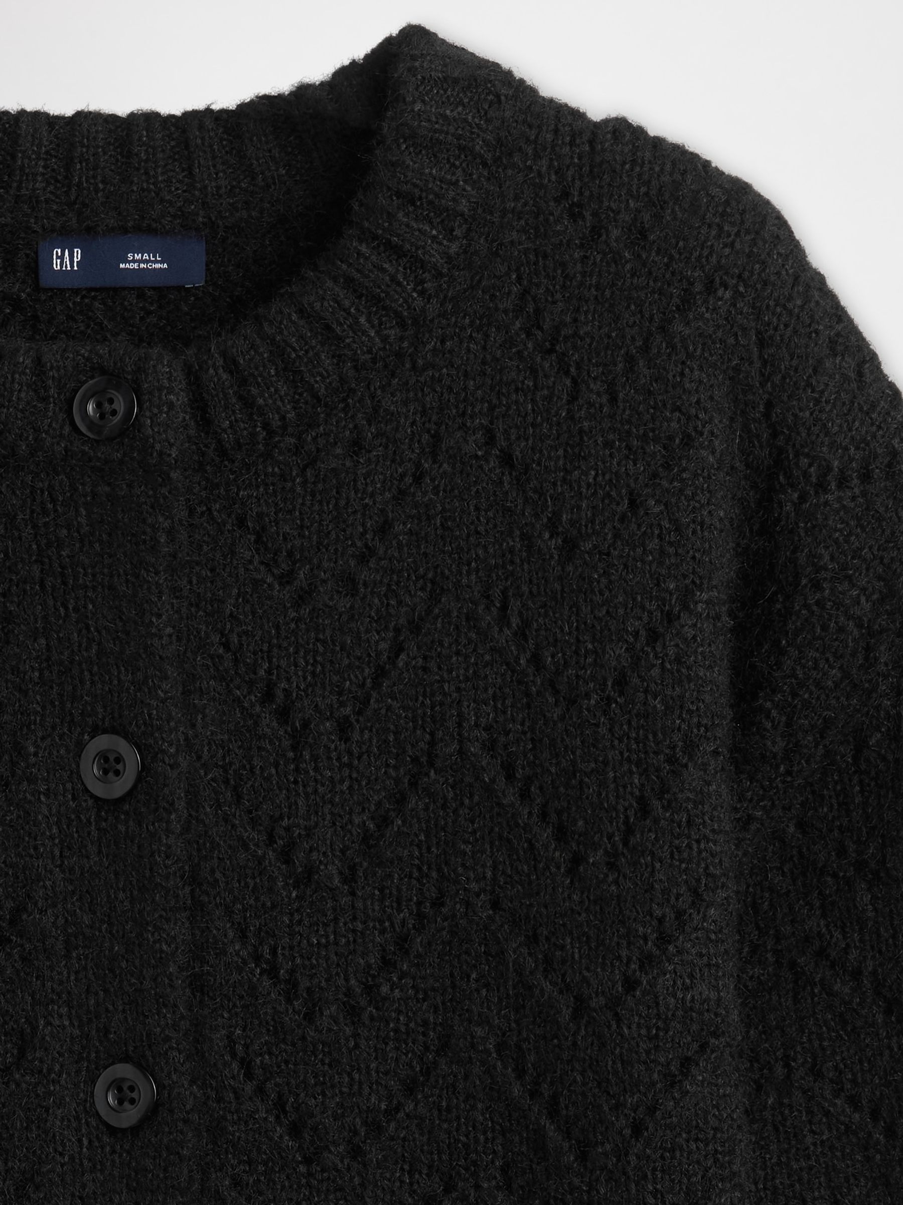 Black Fuzzy Pointelle Cardigan - Image 4 of 4